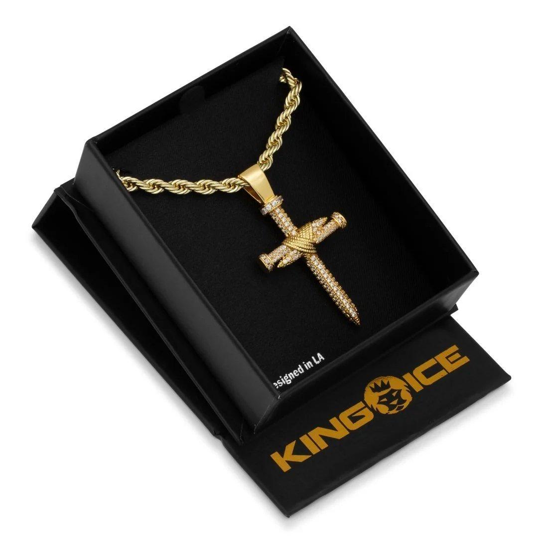 King Ice Nail Cross Necklace - Gold - GOLD