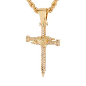 King Ice Nail Cross Necklace - Gold - GOLD