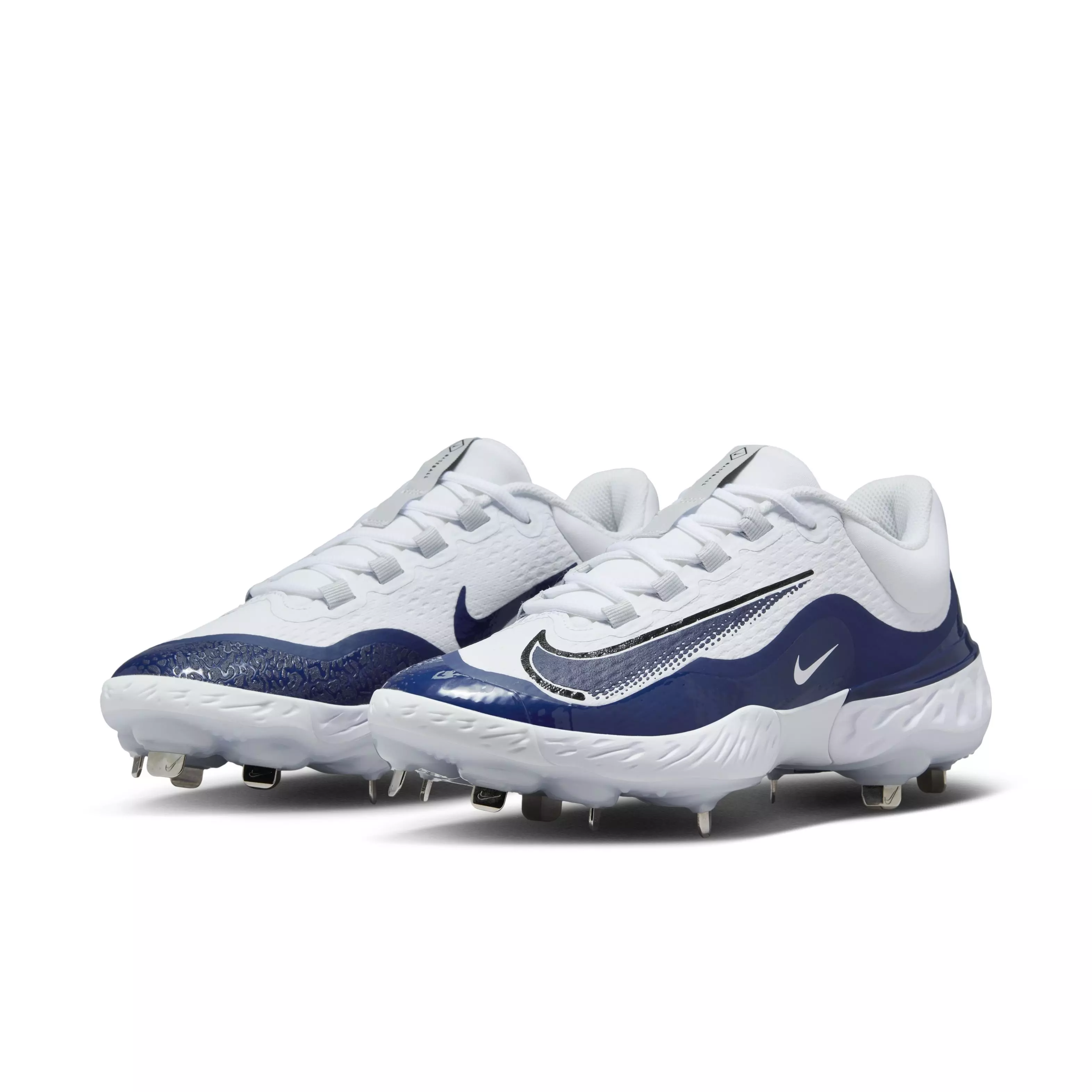 Nike Alpha Huarache Elite 4 Low "White/Midnight Navy/Pure Platinum/Blue Tint" Men's Baseball Cleat - WHITE/NAVY/PLATINUM/BLUE