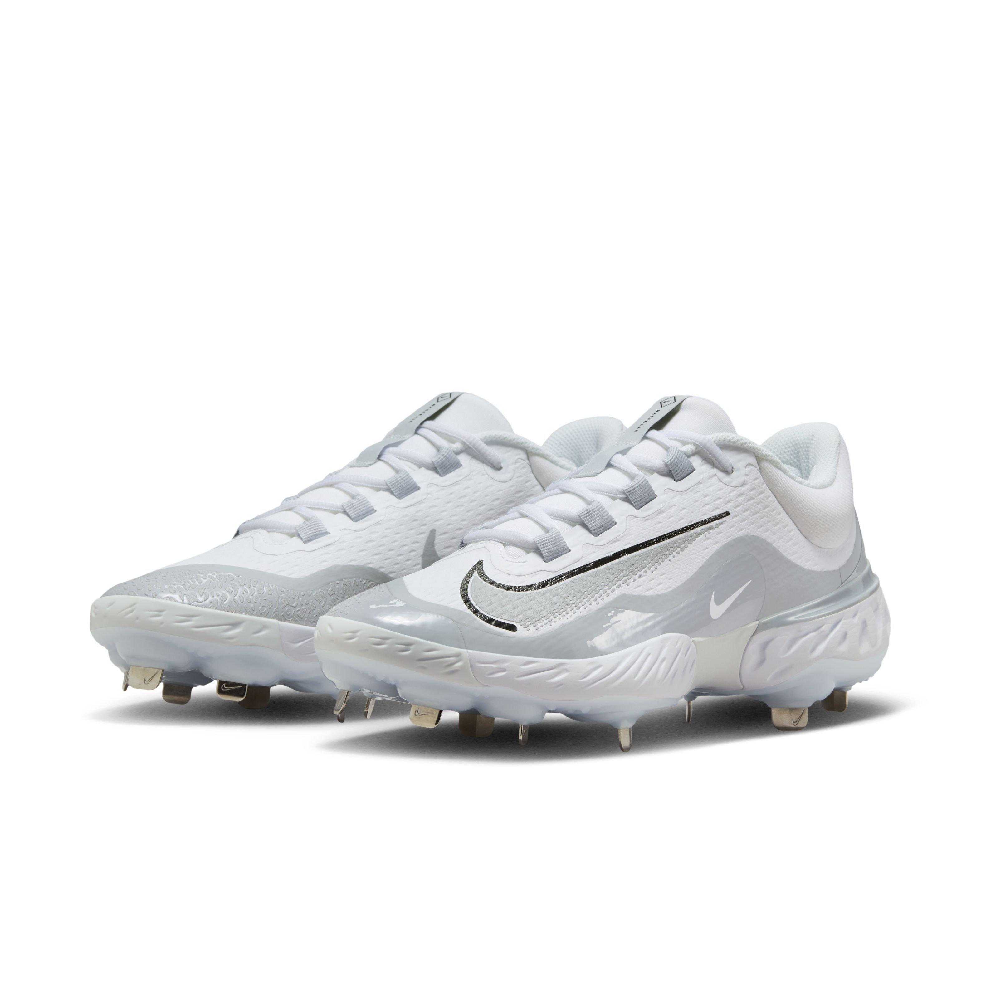 Nike Alpha Huarache Elite 4 Low "White/Wolf Grey/Pure Platinum/Blue Tint" Men's Baseball Cleat - WHITE/GREY/PLATINUM/BLUE Thumbnail View 3