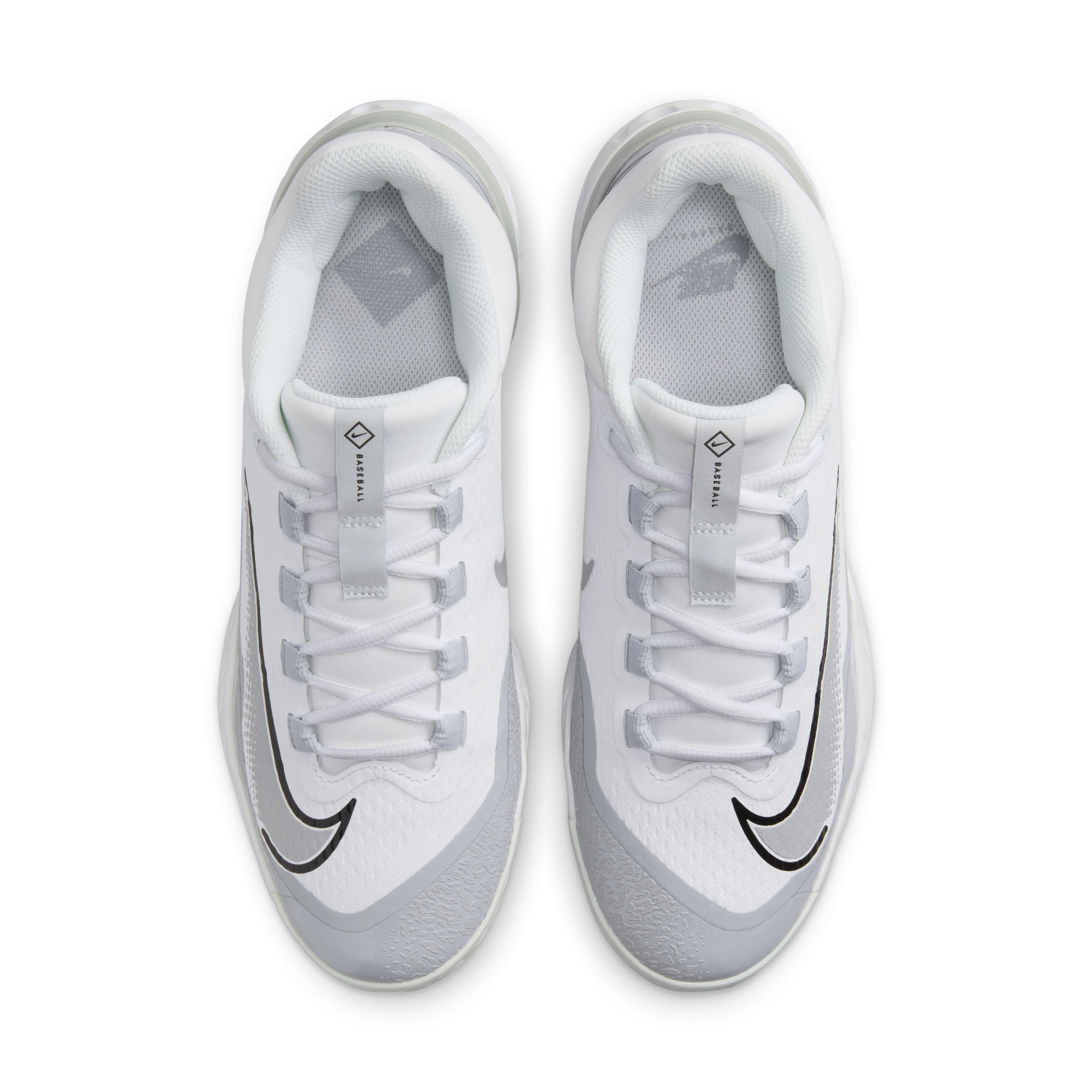 Nike Alpha Huarache Elite 4 Low "White/Wolf Grey/Pure Platinum/Blue Tint" Men's Baseball Cleat - WHITE/GREY/PLATINUM/BLUE Thumbnail View 4