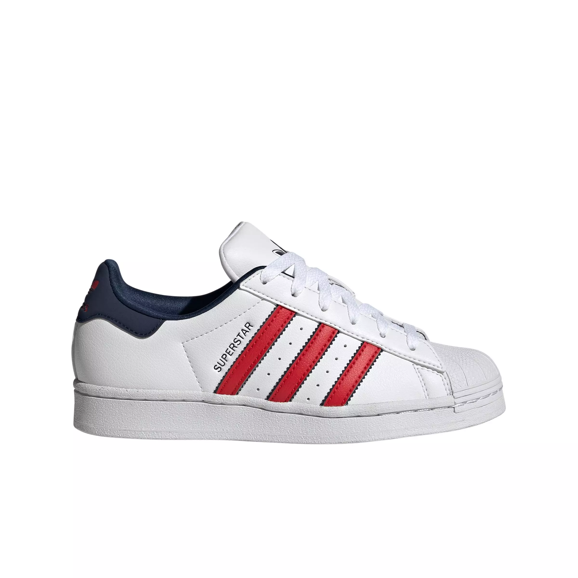 adidas Originals Superstar "Ftwr White/Bet Scarlet/Night Indigo" Grade School Boys' Shoe - WHITE/SCARLET/INDIGO