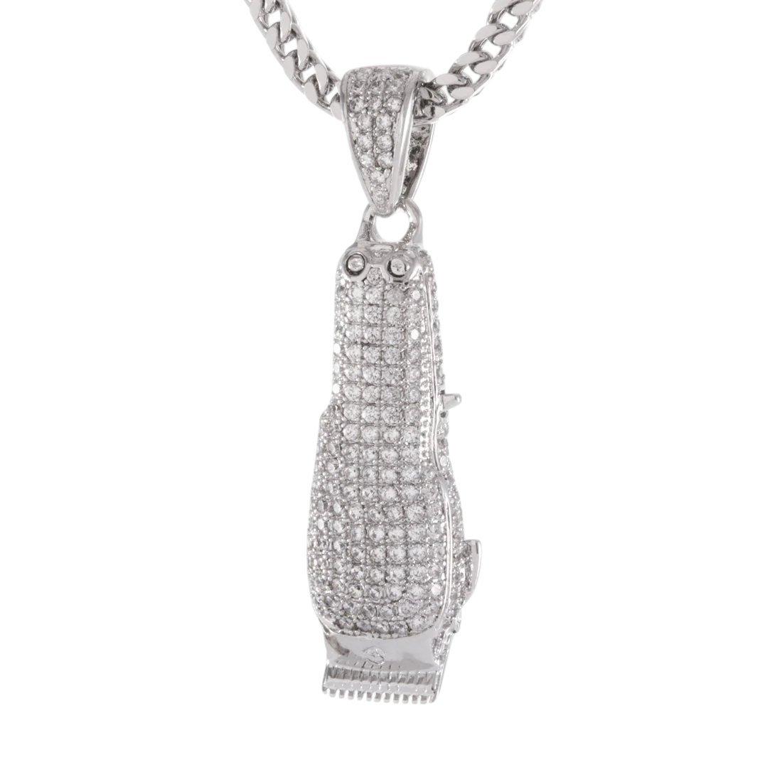 King Ice Barber Shop Clippers Necklace - White Gold - WHITE GOLD