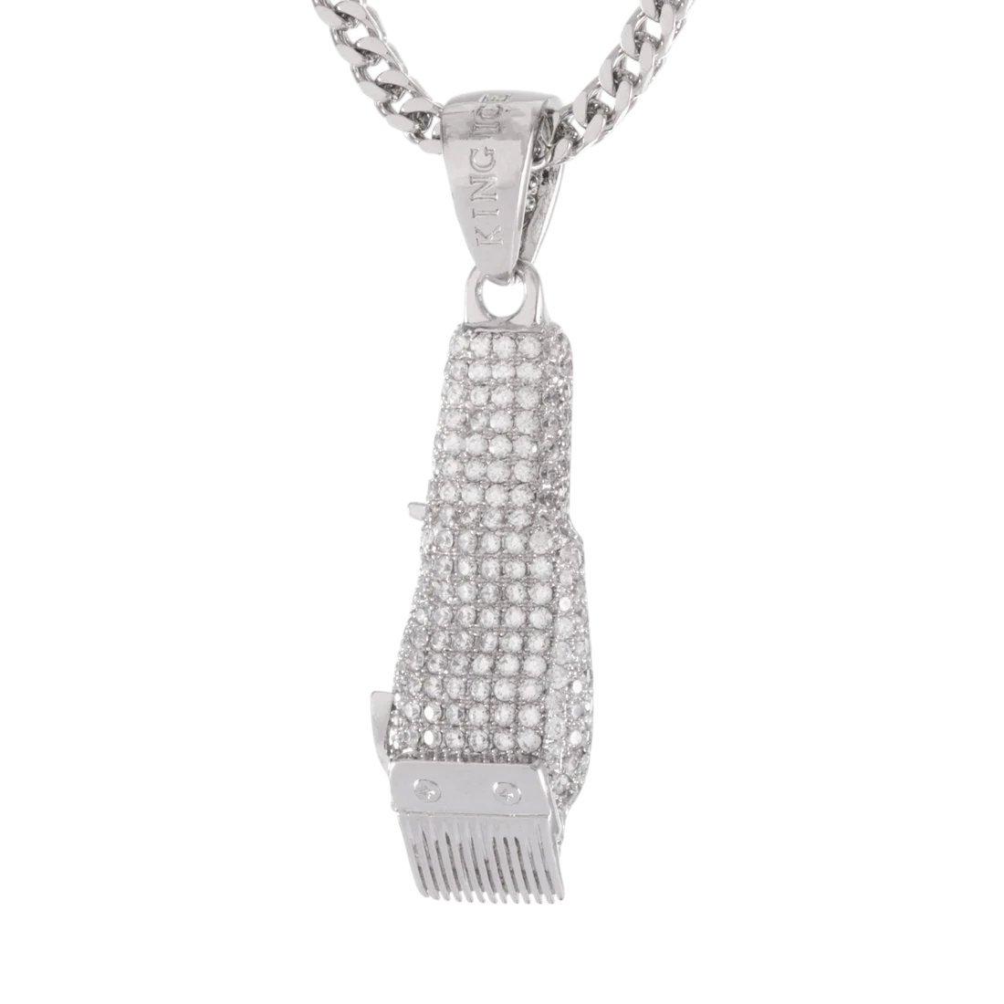 King Ice Barber Shop Clippers Necklace - White Gold - WHITE GOLD