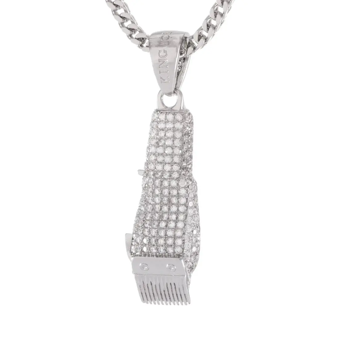 King Ice Barber Shop Clippers Necklace - White Gold - WHITE GOLD