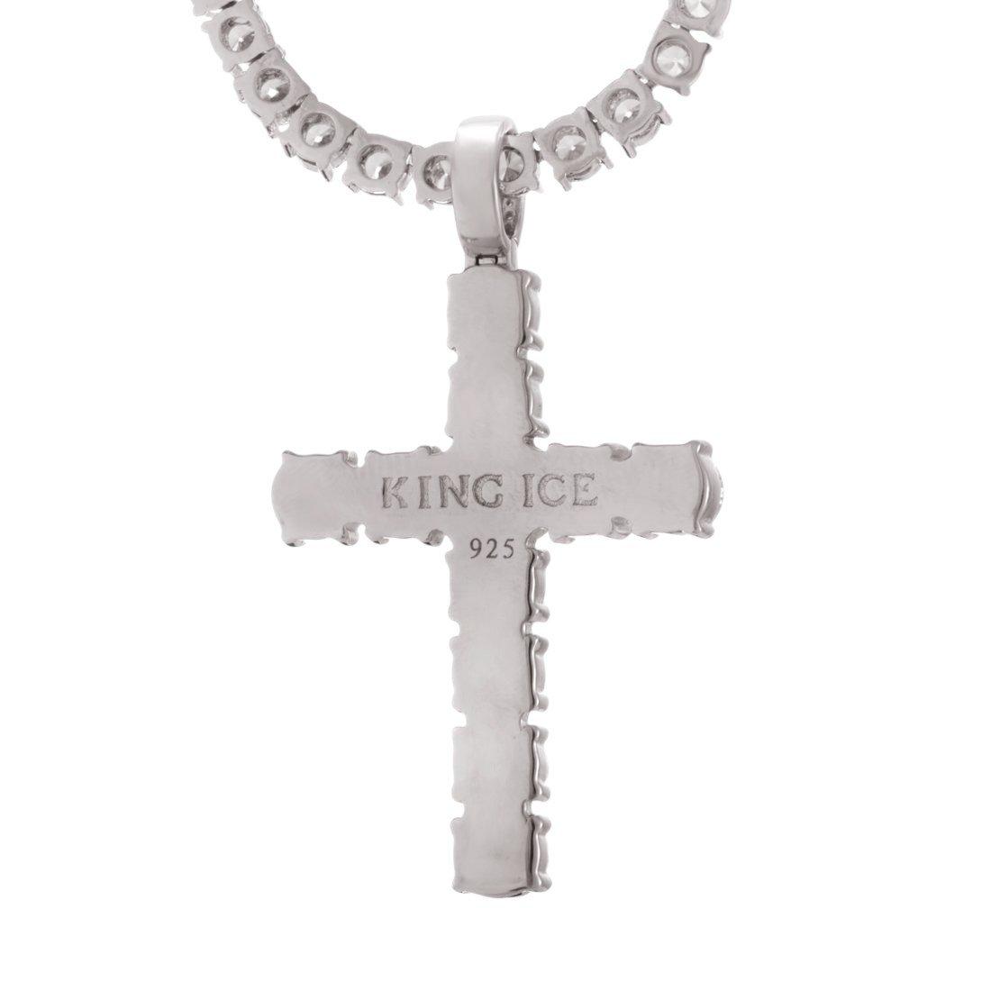 King Ice Tennis Cross Necklace - White Gold - WHITE GOLD