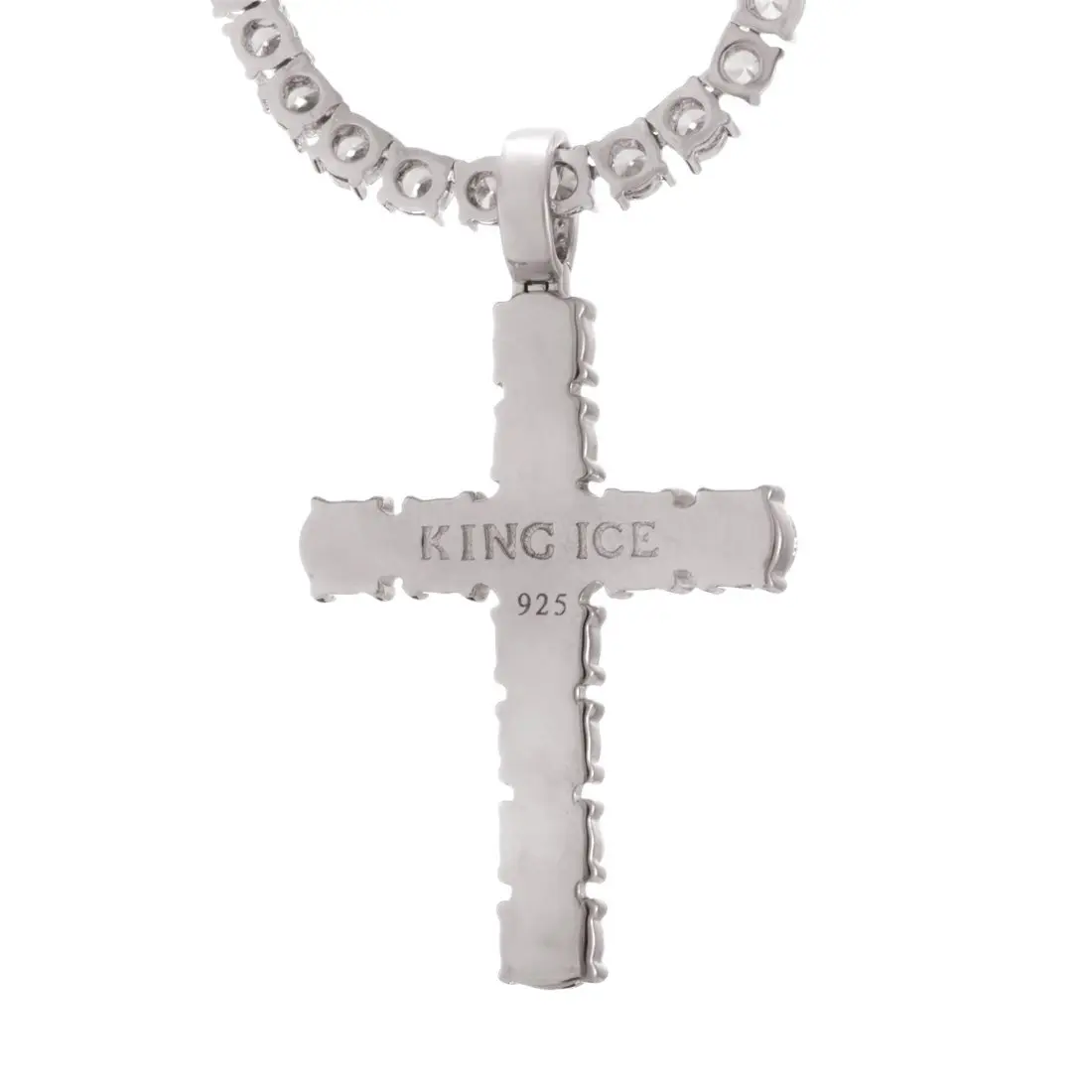 King Ice Tennis Cross Necklace - White Gold - WHITE GOLD
