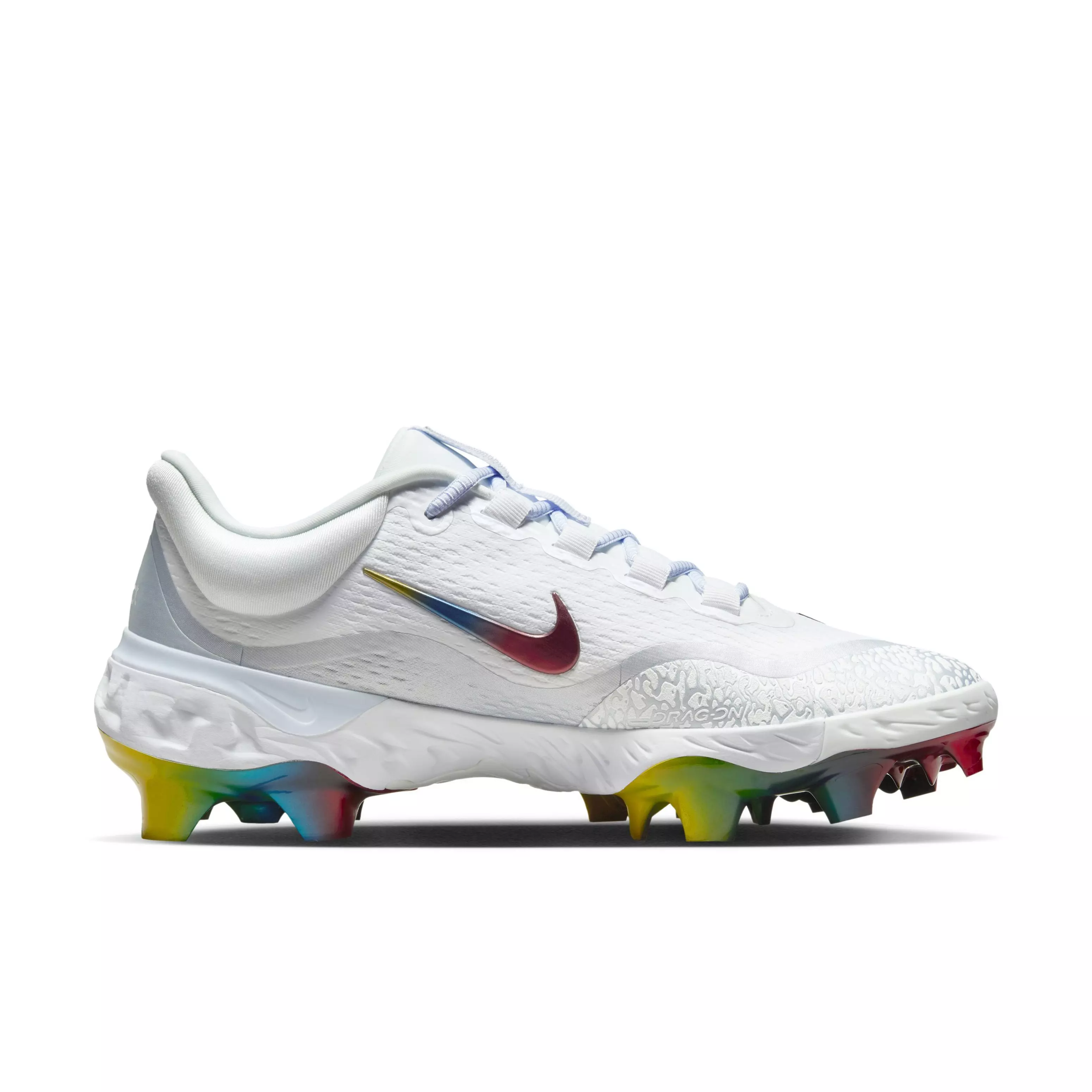 Nike Alpha Huarache Elite 4 Low "White/Hyper Volt/Grey/Univ Red" Men's Baseball Cleat - WHITE/VOLT/GREY/RED
