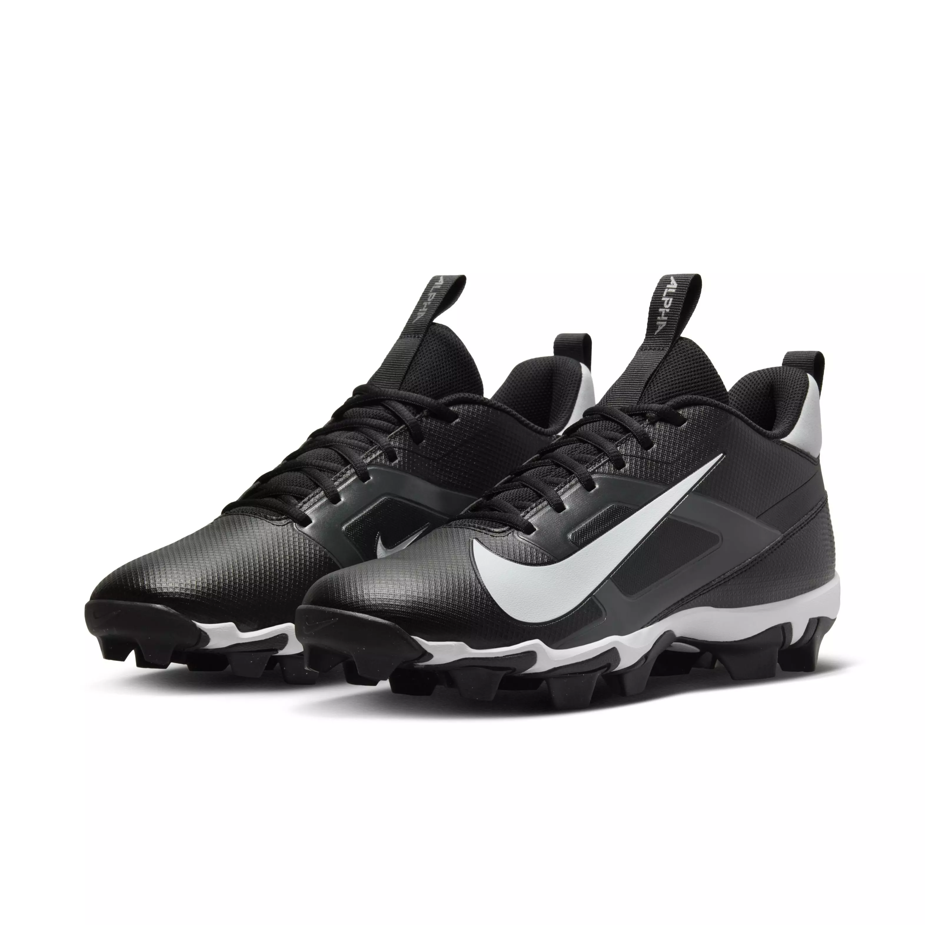 Nike Alpha Menace 4 Shark "Black/Light Smoke Grey/Metallic Silver/White" Men's Football Cleat - BLACK/LT GREY/SILVER/WHITE