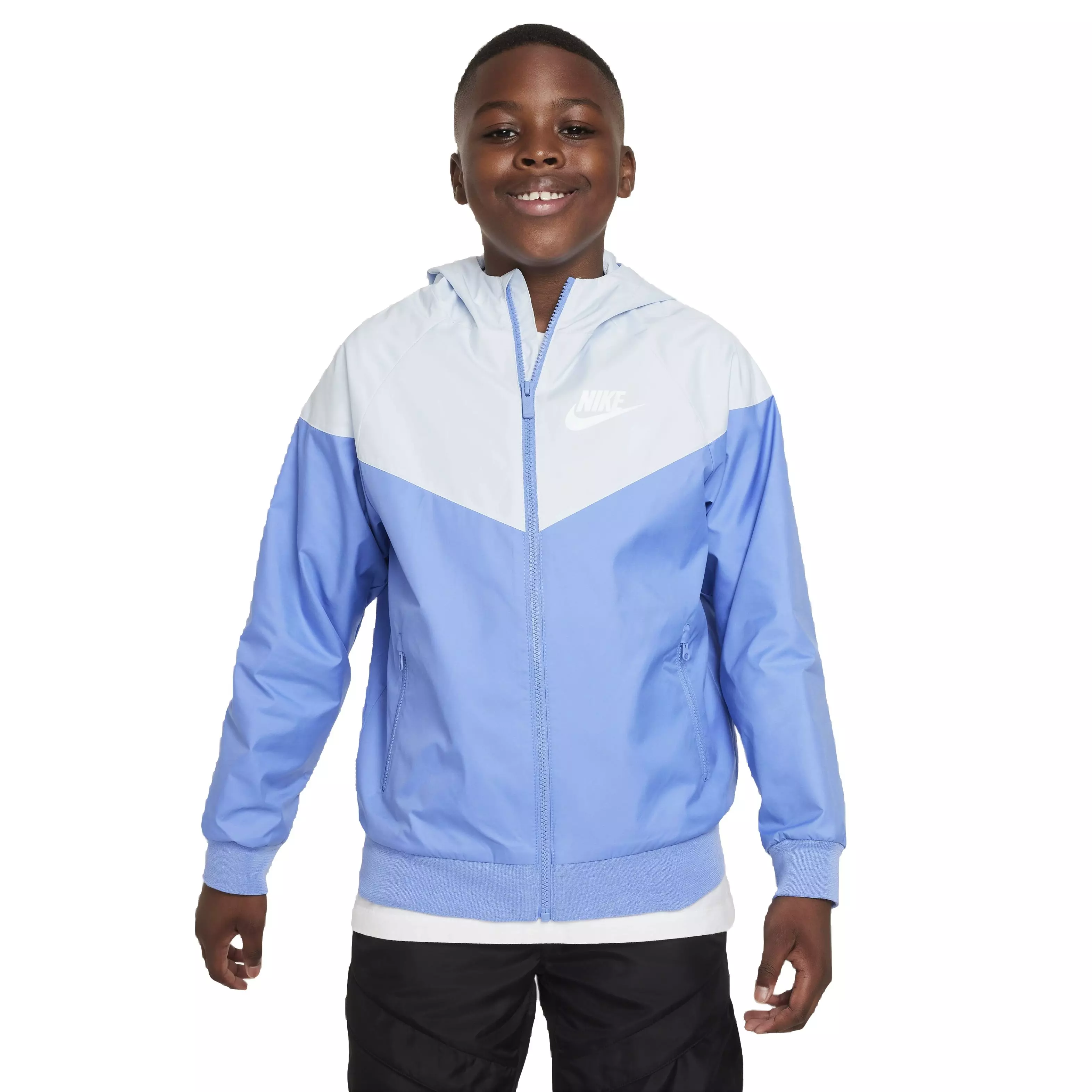 Nike Big Boys' Sportswear Loose Hip-Length Hooded Windrunner Jacket -Blue - BLUE