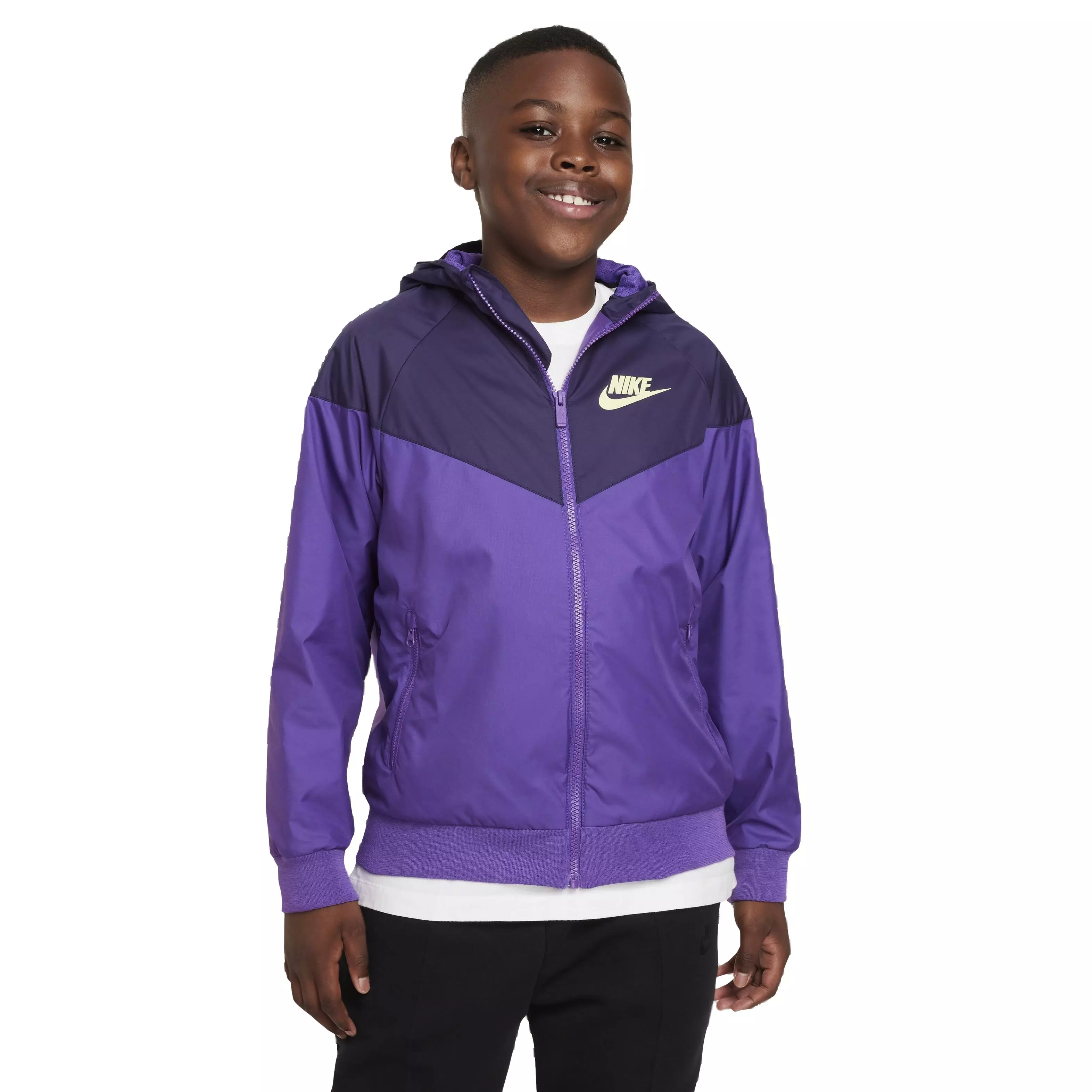 Nike Big Boys' Sportswear Loose Hip-Length Hooded Windrunner Jacket -Purple - PURPLE