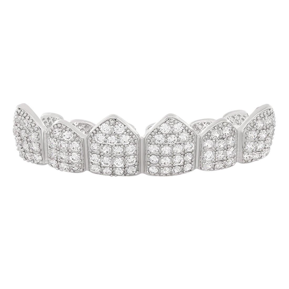 King Ice Iced Studded Grillz - White Gold - WHITE GOLD