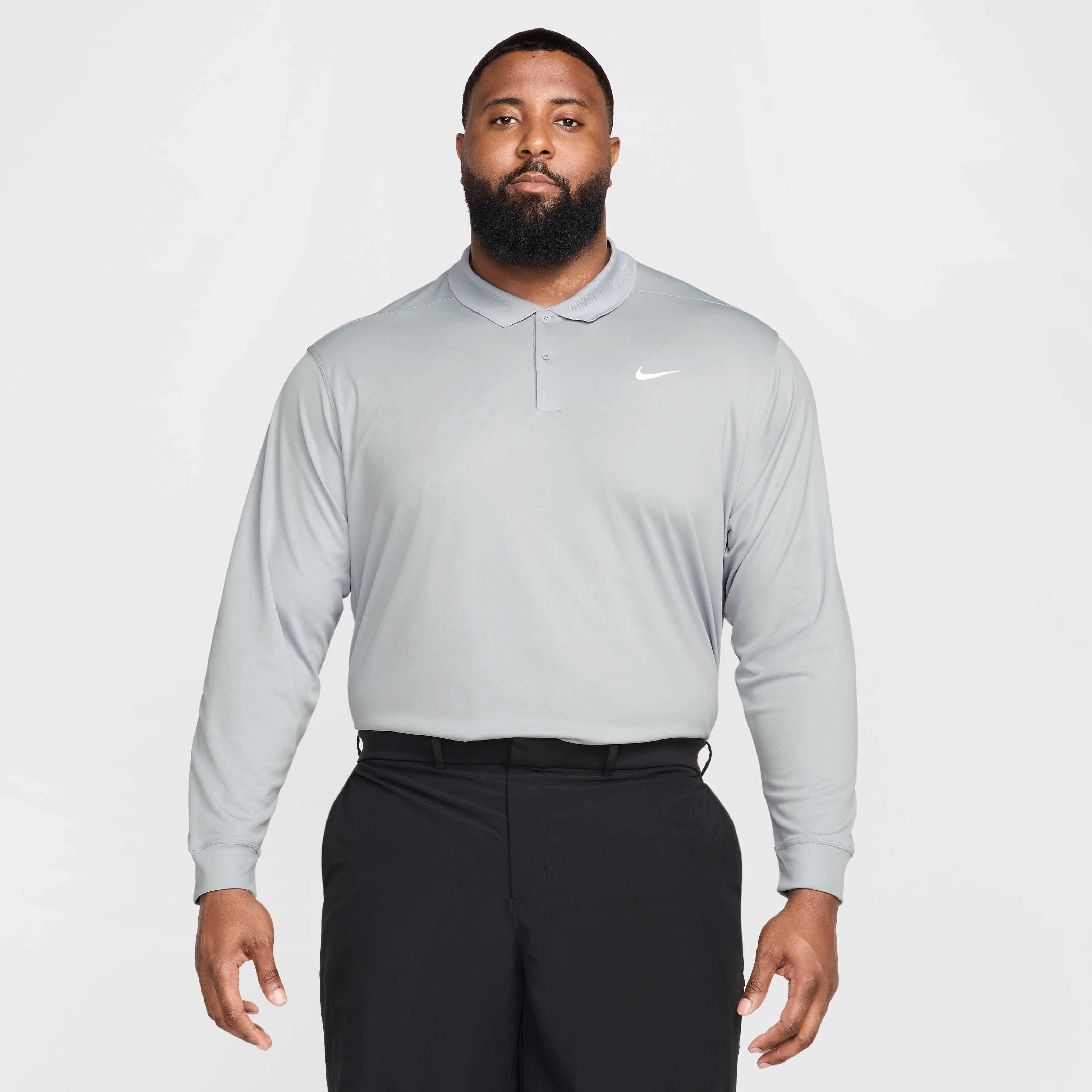 Nike Men's Dri-FIT Victory Solid Long-Sleeve Golf Polo - GREY Thumbnail View 4