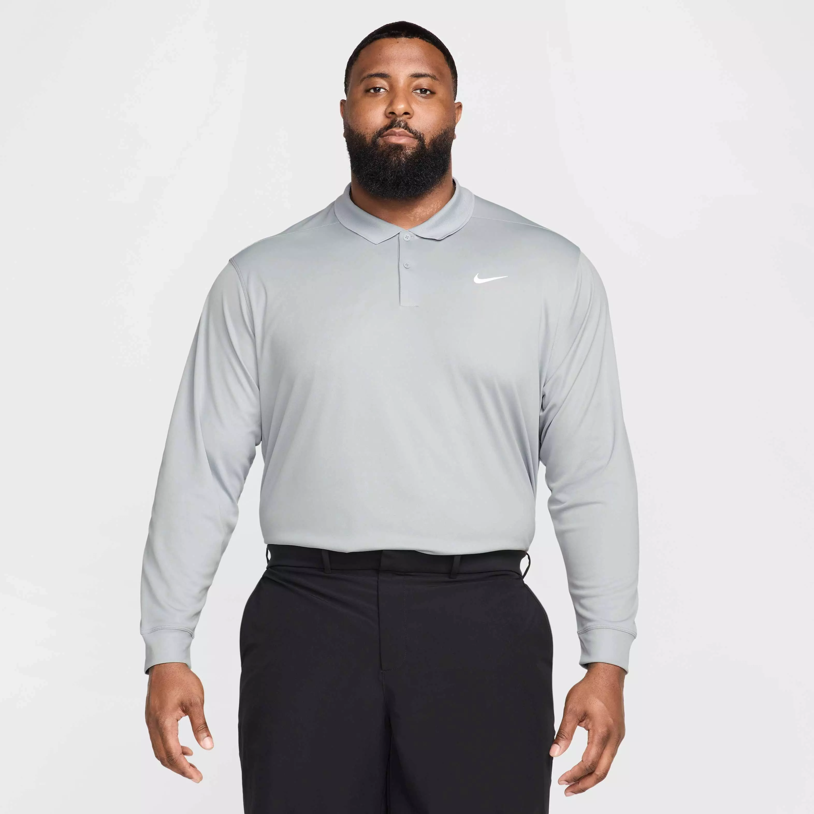 Nike Men's Dri-FIT Victory Solid Long-Sleeve Golf Polo - GREY