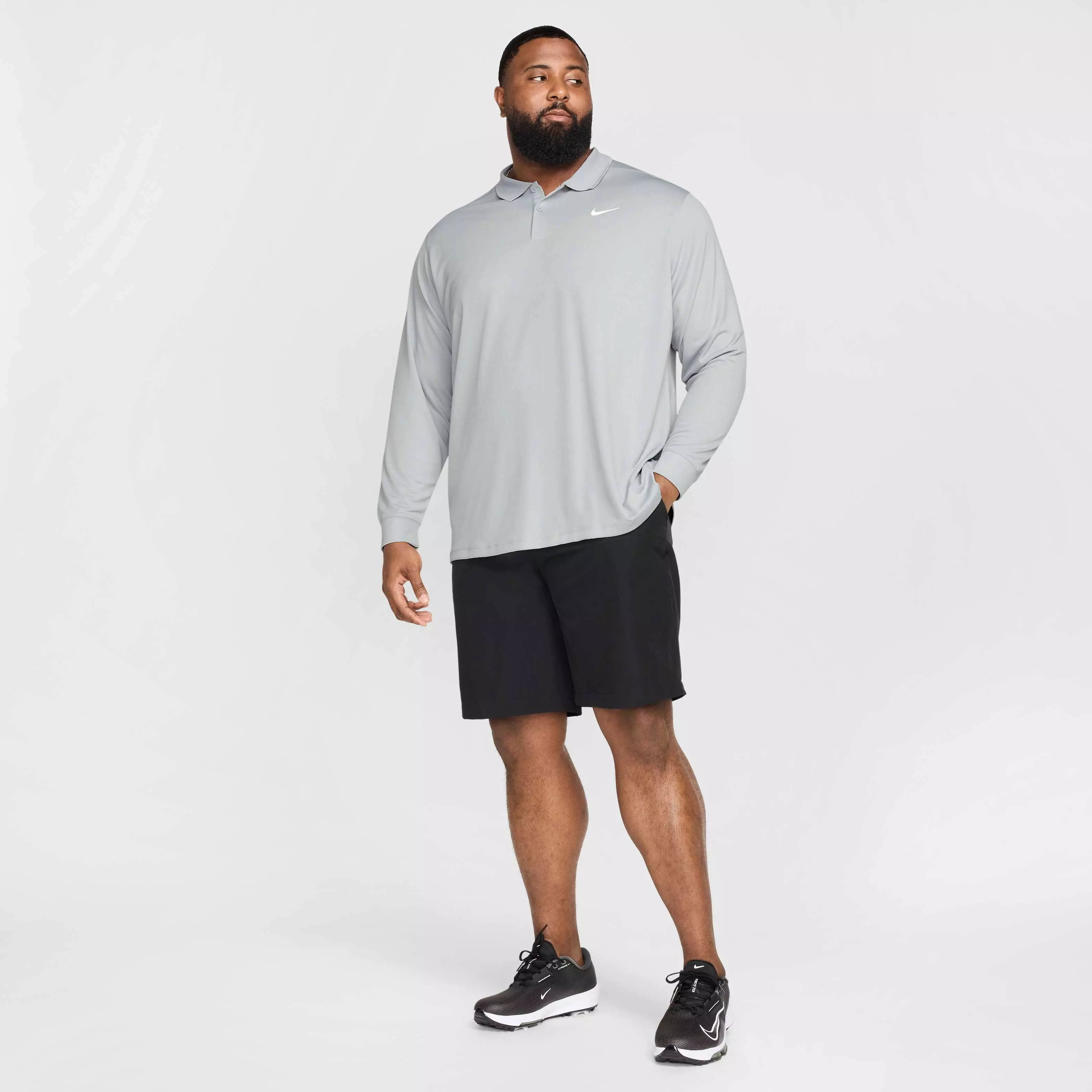 Nike Men's Dri-FIT Victory Solid Long-Sleeve Golf Polo - GREY