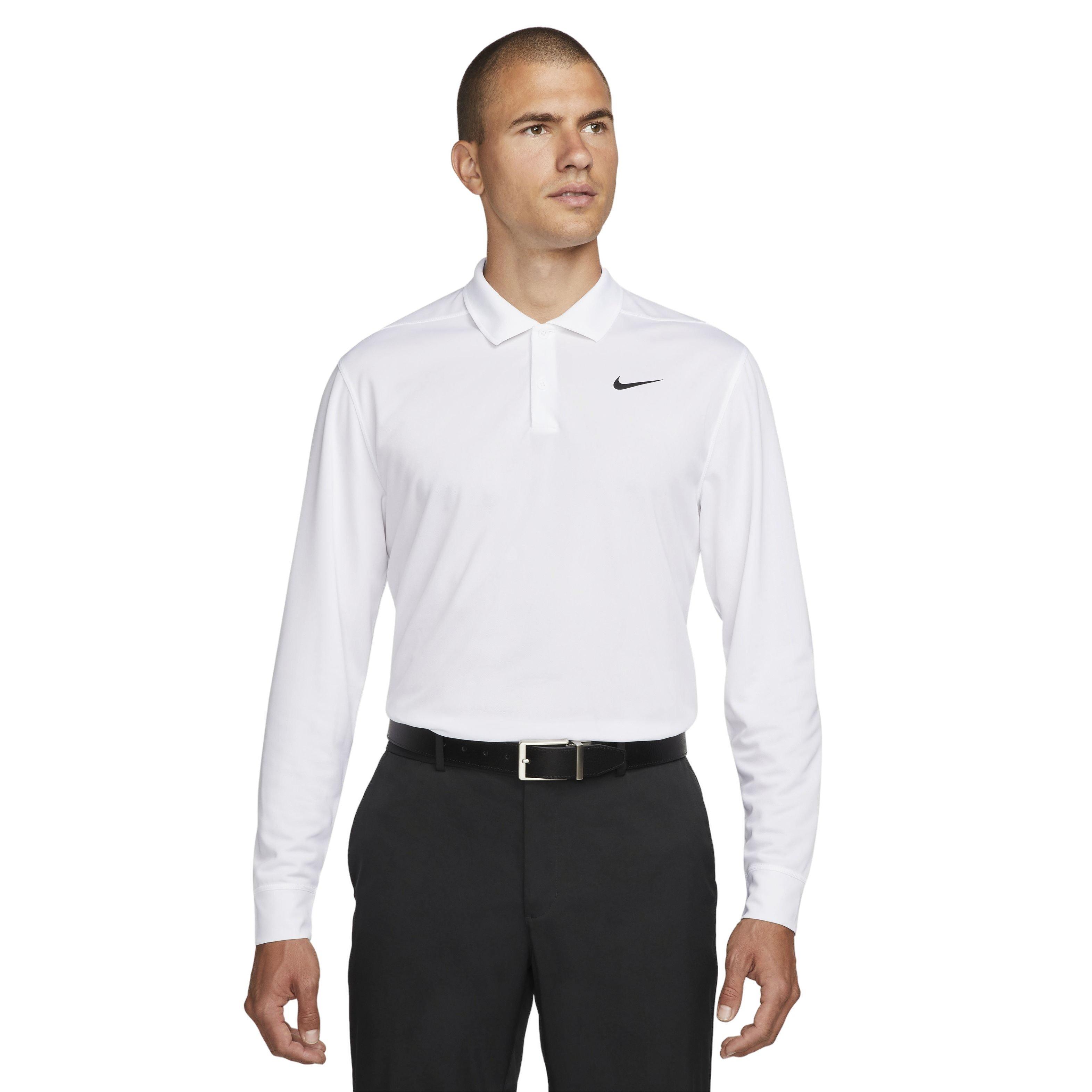 Nike Men's Dri-FIT Victory Solid Long-Sleeve Golf Polo - WHITE Thumbnail View 1