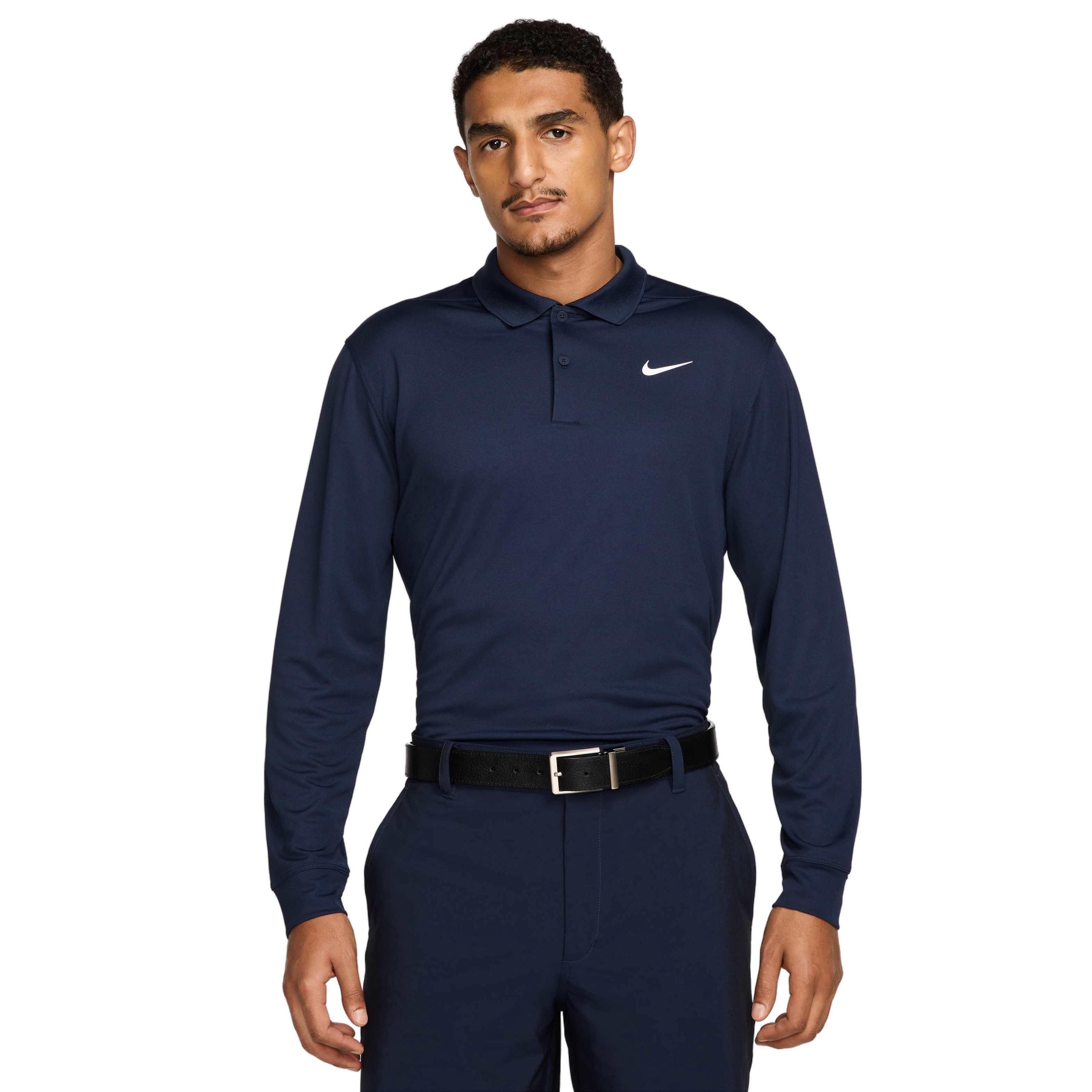Nike Men's Dri-FIT Victory Solid Long-Sleeve Golf Polo - BLUE Thumbnail View 1