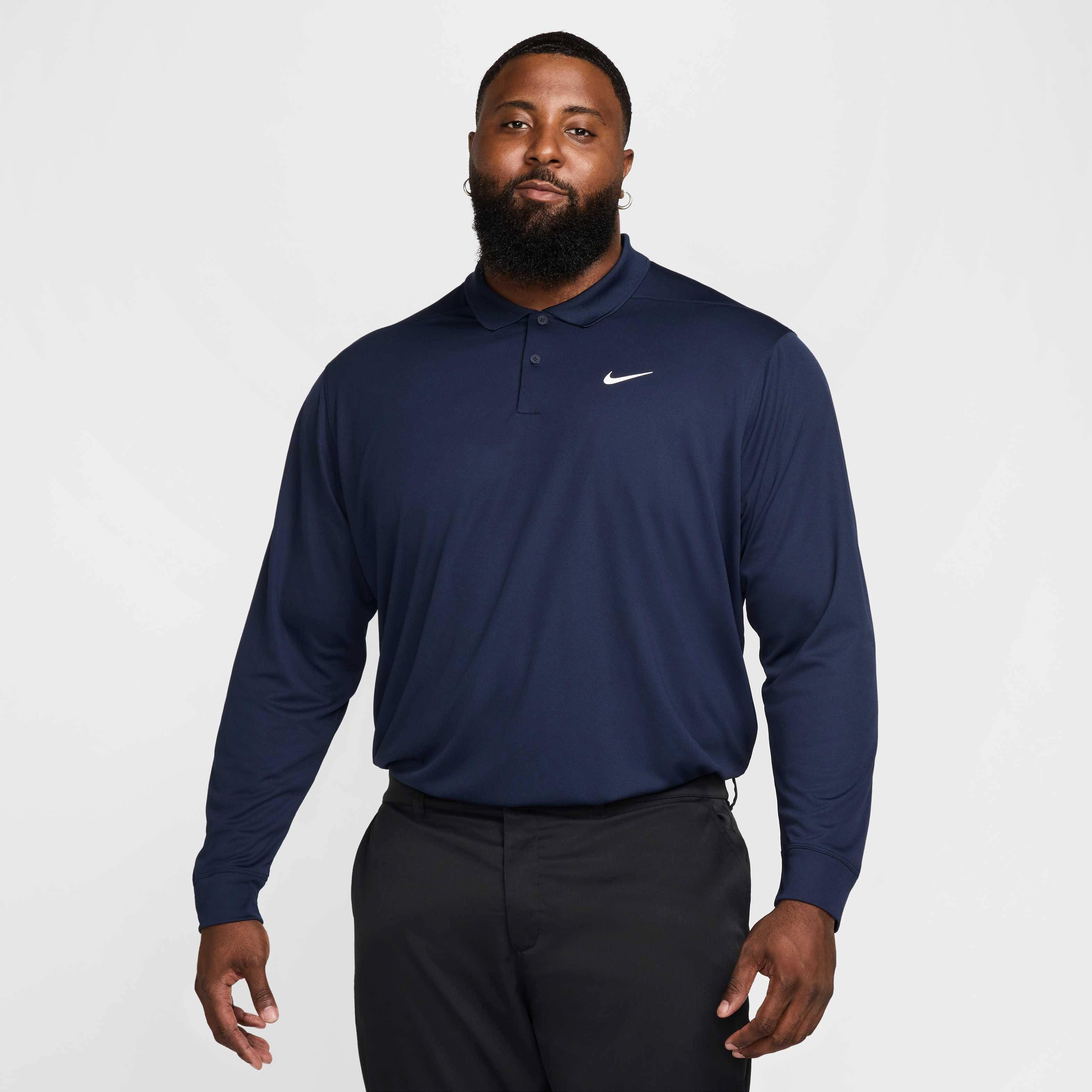 Nike Men's Dri-FIT Victory Solid Long-Sleeve Golf Polo - BLUE Thumbnail View 5