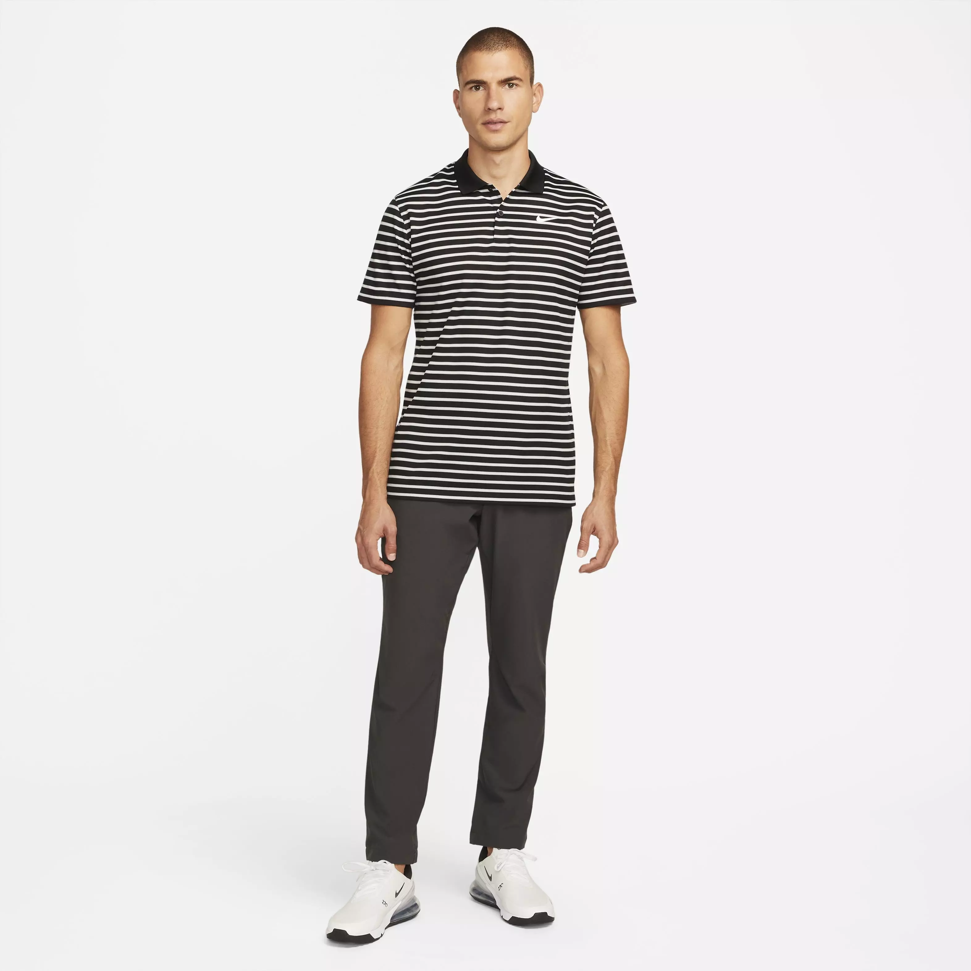 Nike Men's Dri-FIT Victory Striped Golf Polo -Black/White - BLACK/WHITE