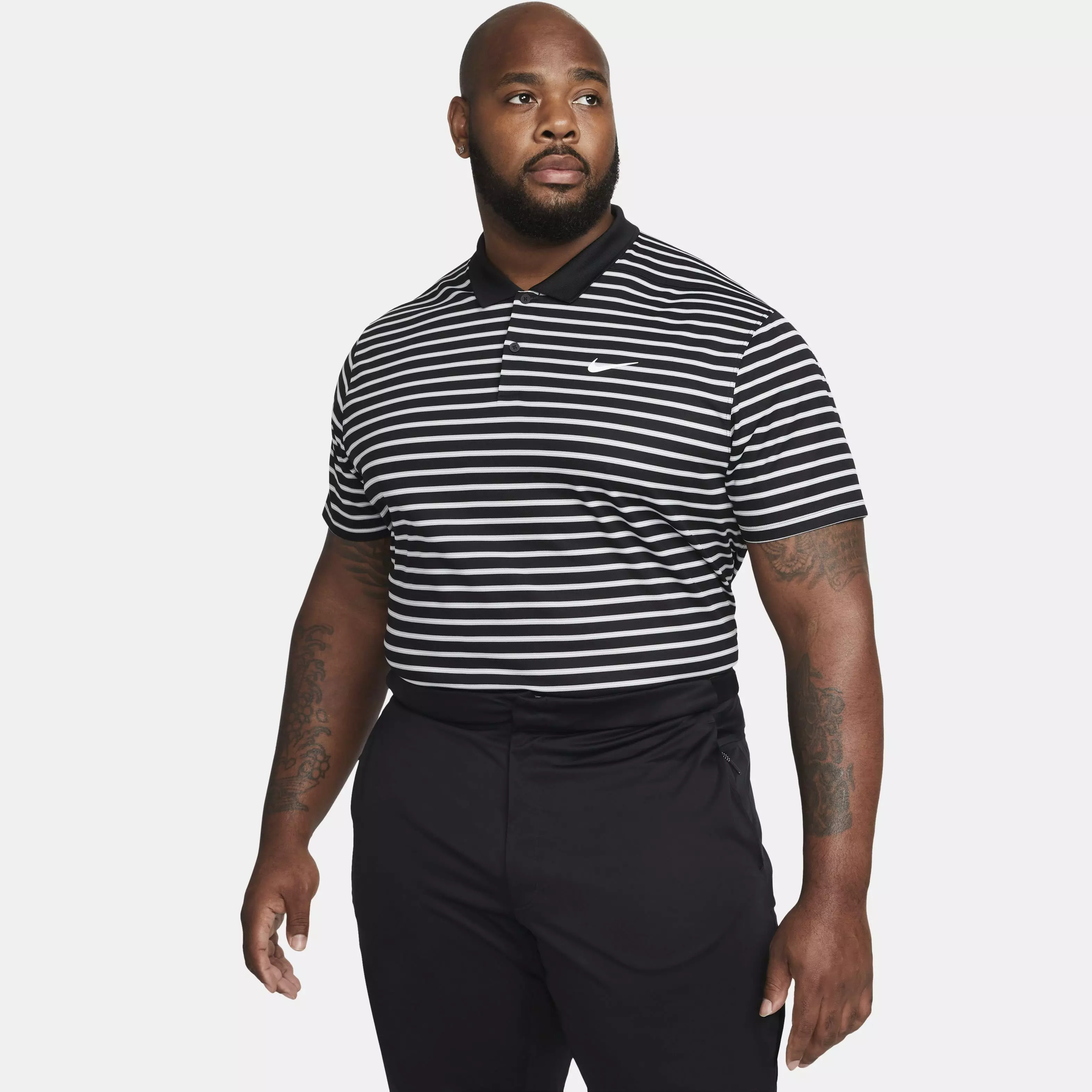 Nike Men's Dri-FIT Victory Striped Golf Polo -Black/White - BLACK/WHITE