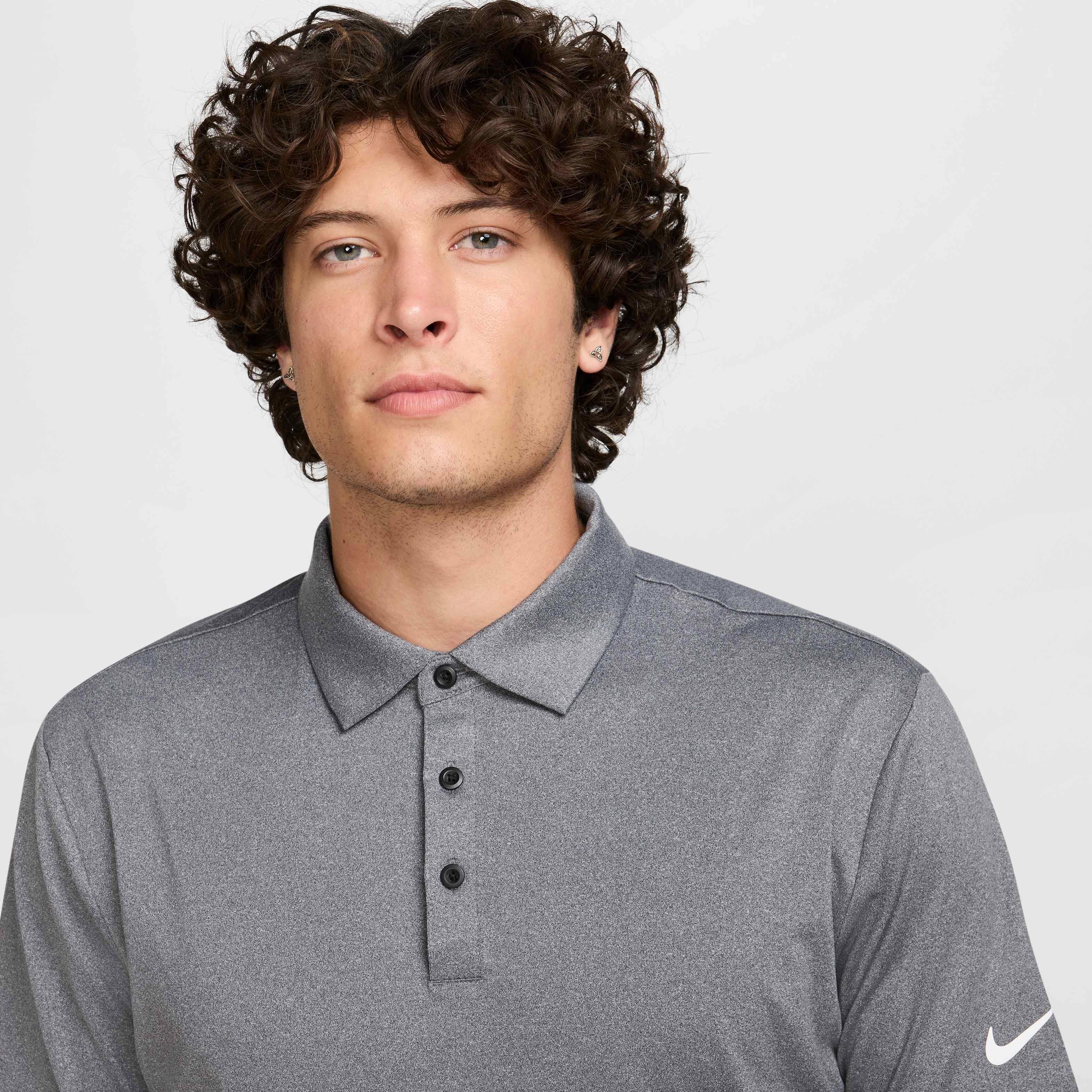 Nike Men's Tour Dri-FIT Heathered Golf Polo - BLACK Thumbnail View 3