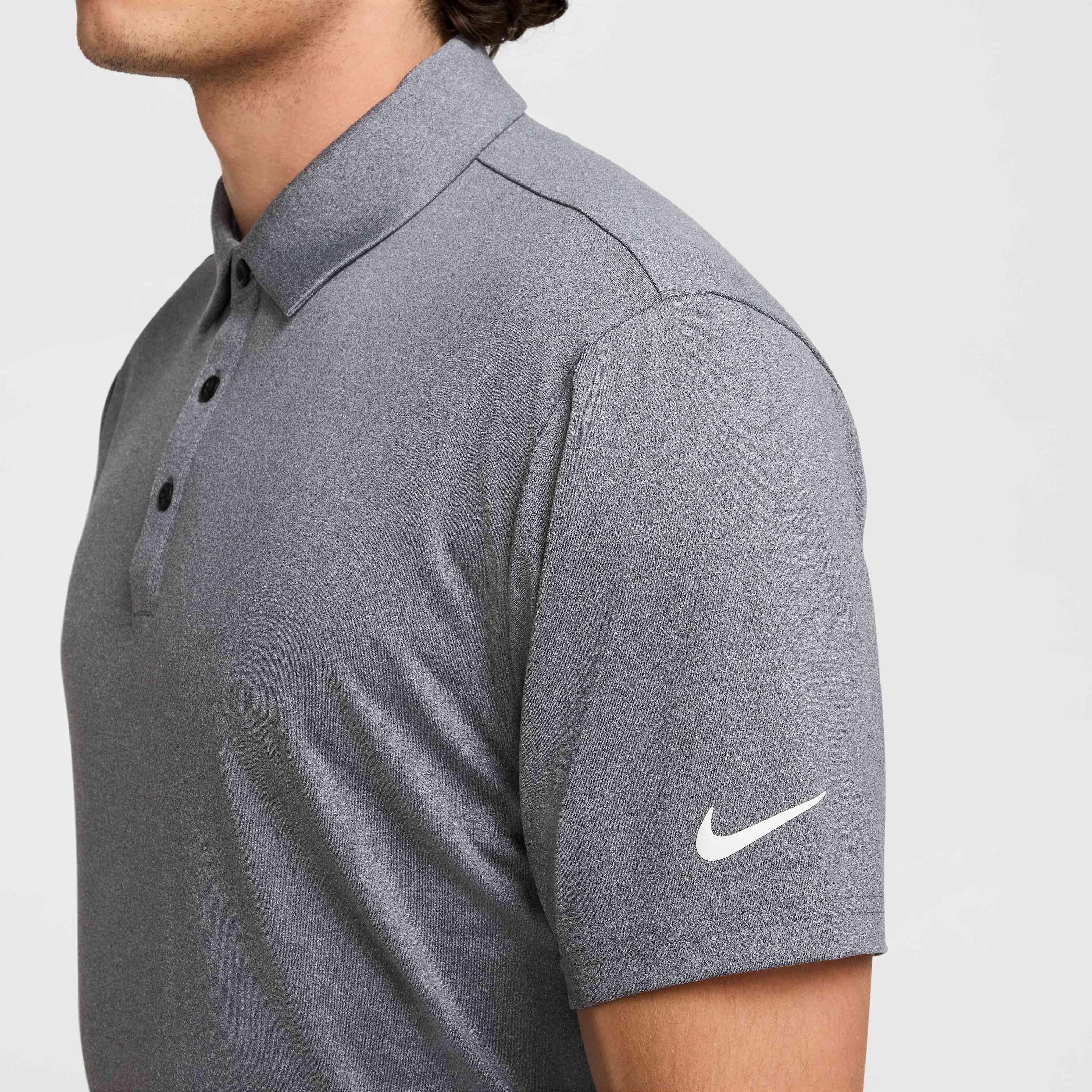 Nike Men's Tour Dri-FIT Heathered Golf Polo - BLACK Thumbnail View 4