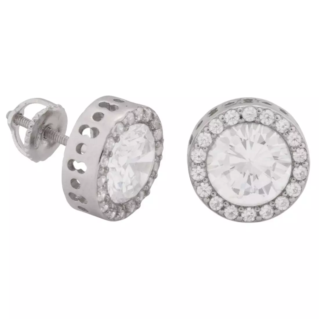 King Ice Button Stud Earrings - WHITE GOLD