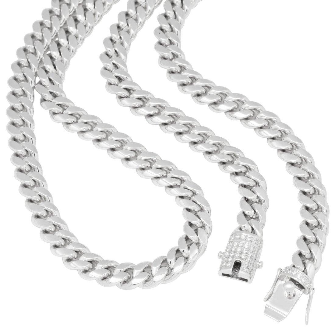 King Ice 12mm Miami Cuban Link Chain - White Gold - WHITE GOLD