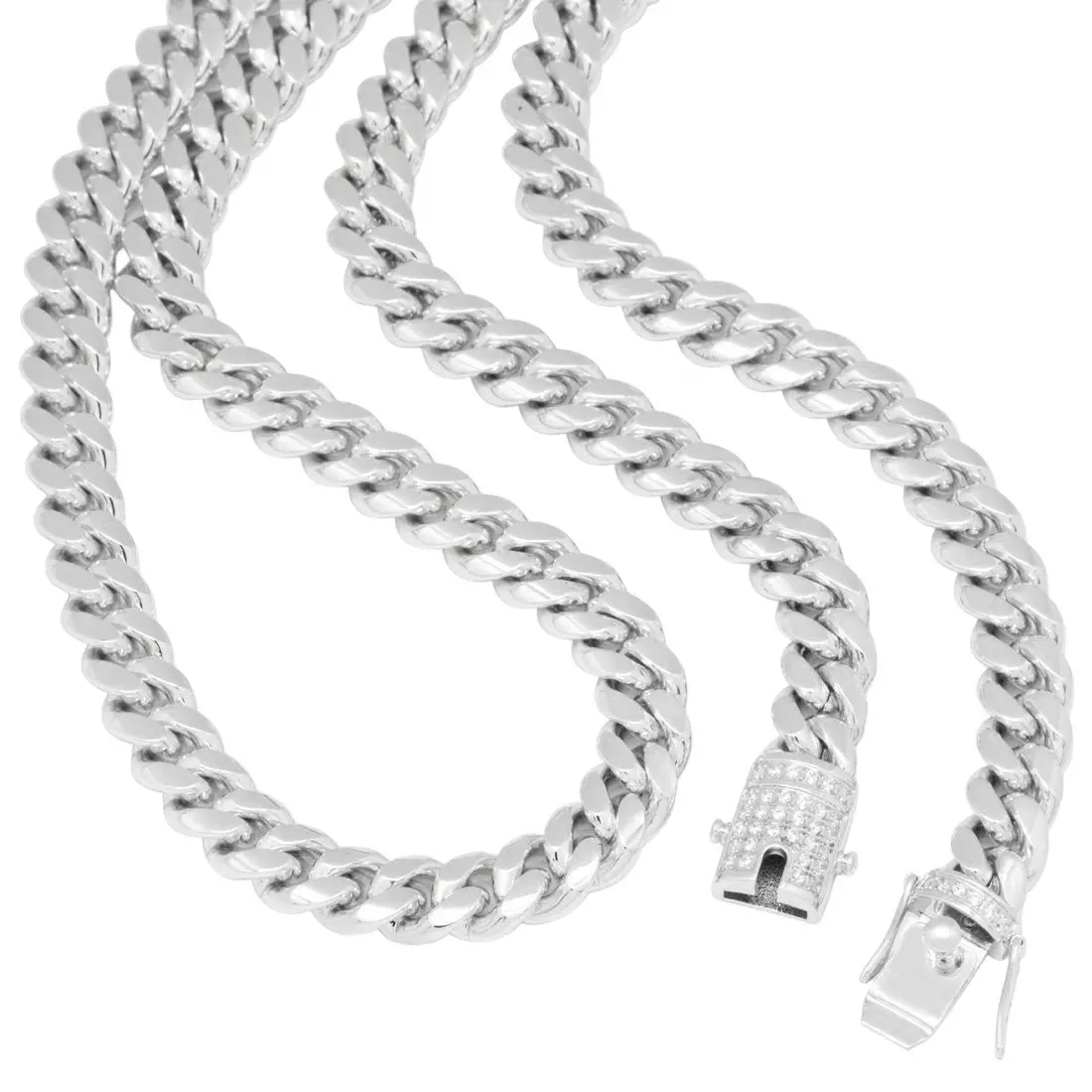 King Ice 12mm Miami Cuban Link Chain - White Gold - WHITE GOLD