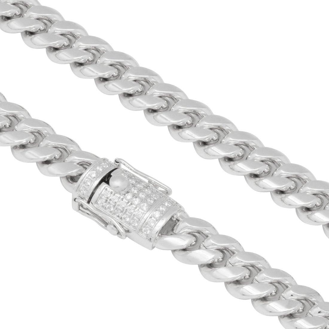 King Ice 12mm Miami Cuban Link Chain - White Gold - WHITE GOLD