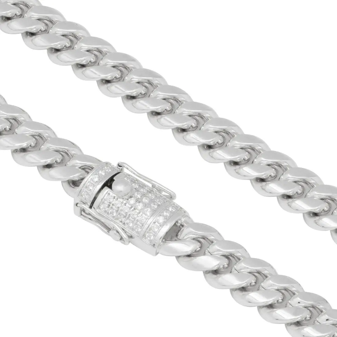 King Ice 12mm Miami Cuban Link Chain - White Gold - WHITE GOLD