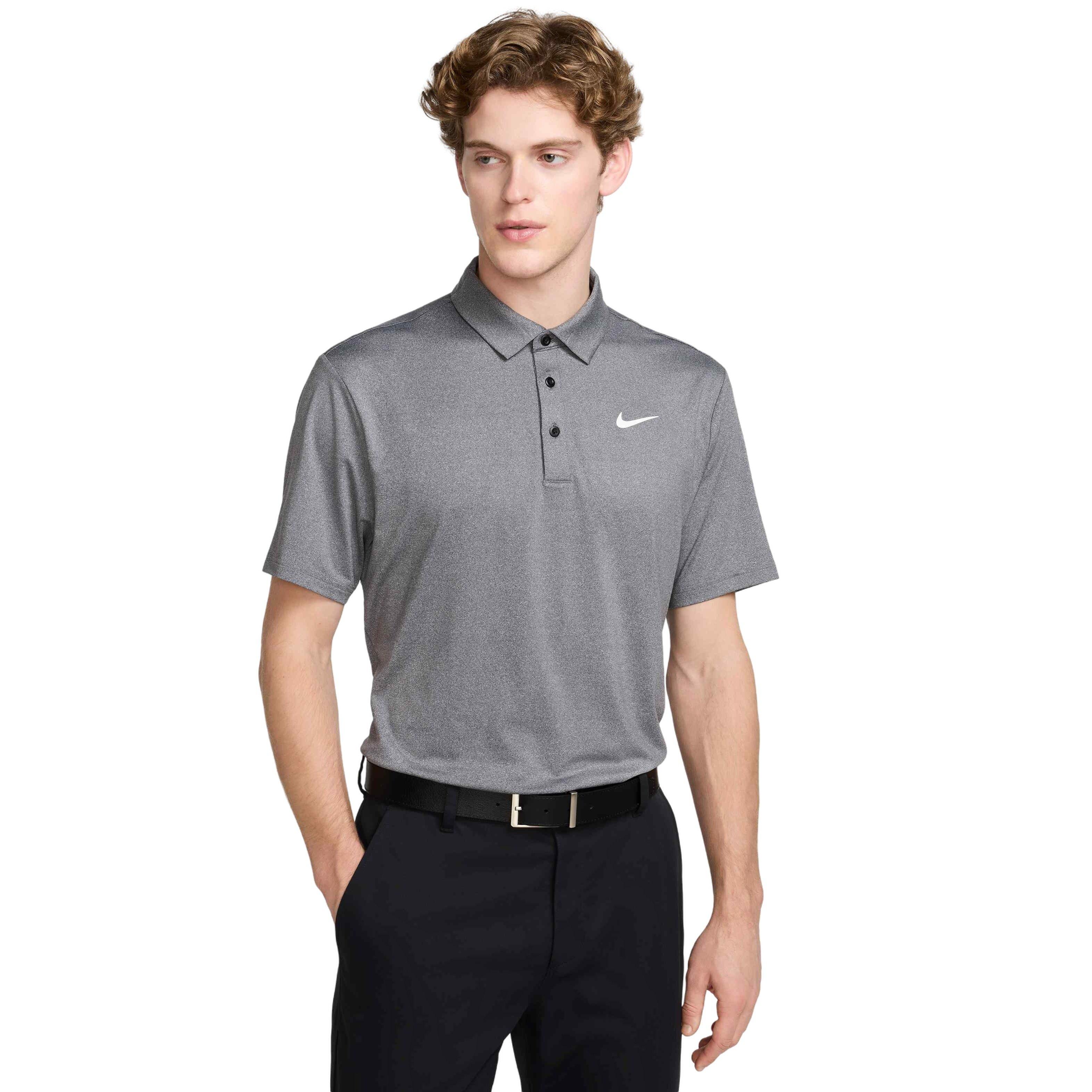 Nike Men's Tour Heathered Dri-Fit Golf Polo - BLACK Thumbnail View 1