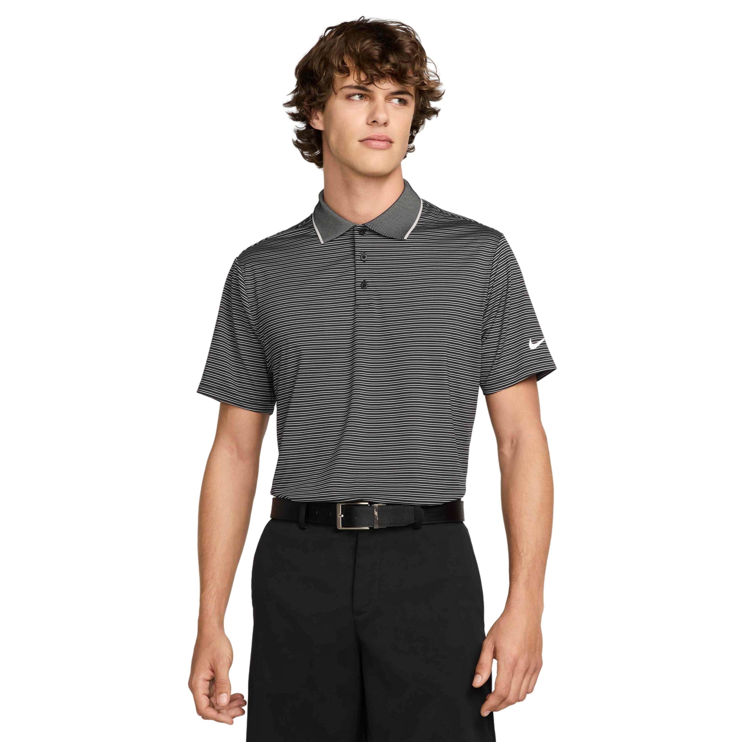 Nike Men's Tour Dri-FIT Striped Golf Polo - BLACK Thumbnail View 1