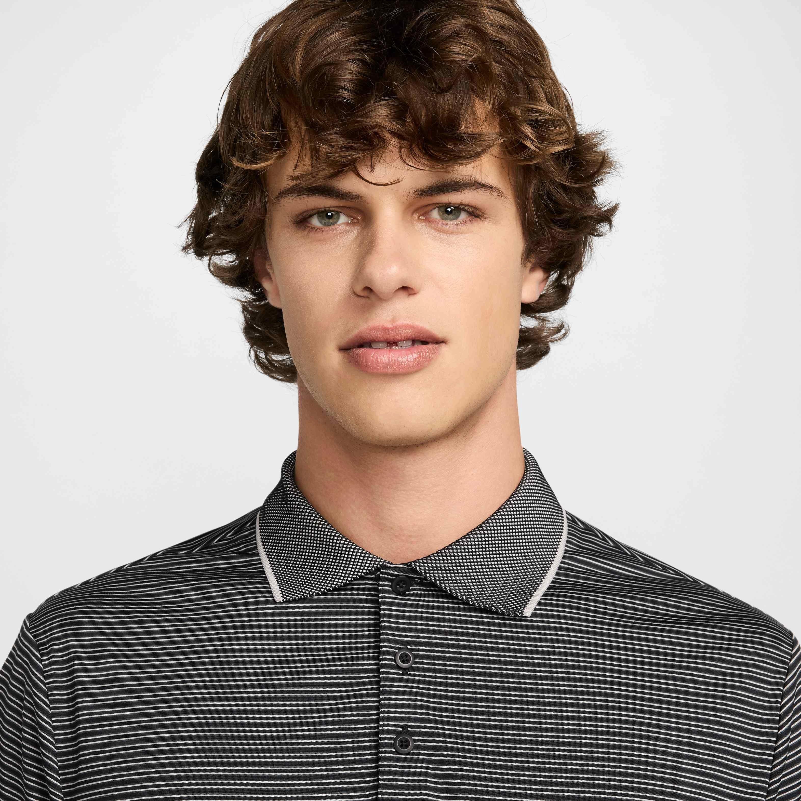 Nike Men's Tour Dri-FIT Striped Golf Polo - BLACK Thumbnail View 3