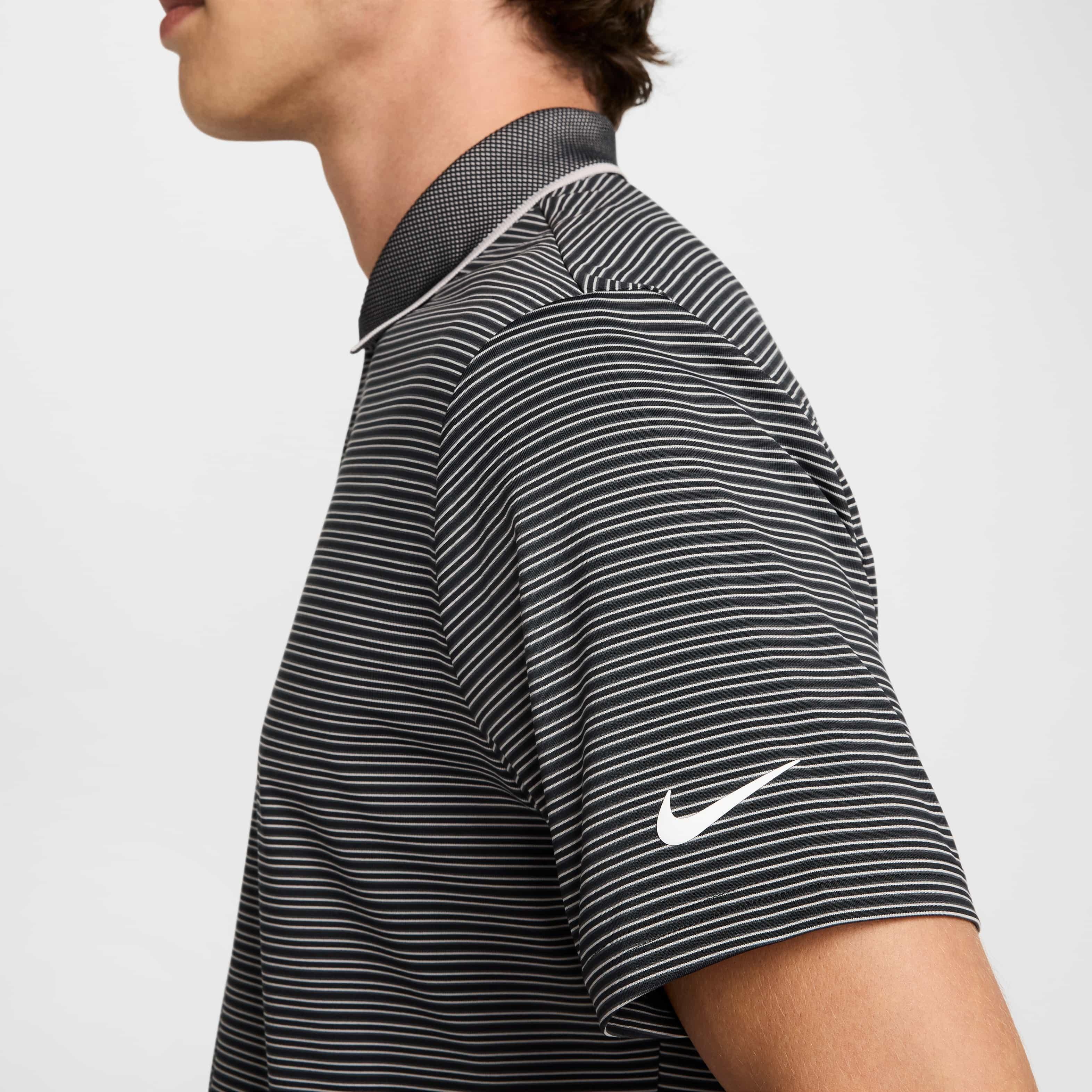 Nike Men's Tour Dri-FIT Striped Golf Polo - BLACK Thumbnail View 5