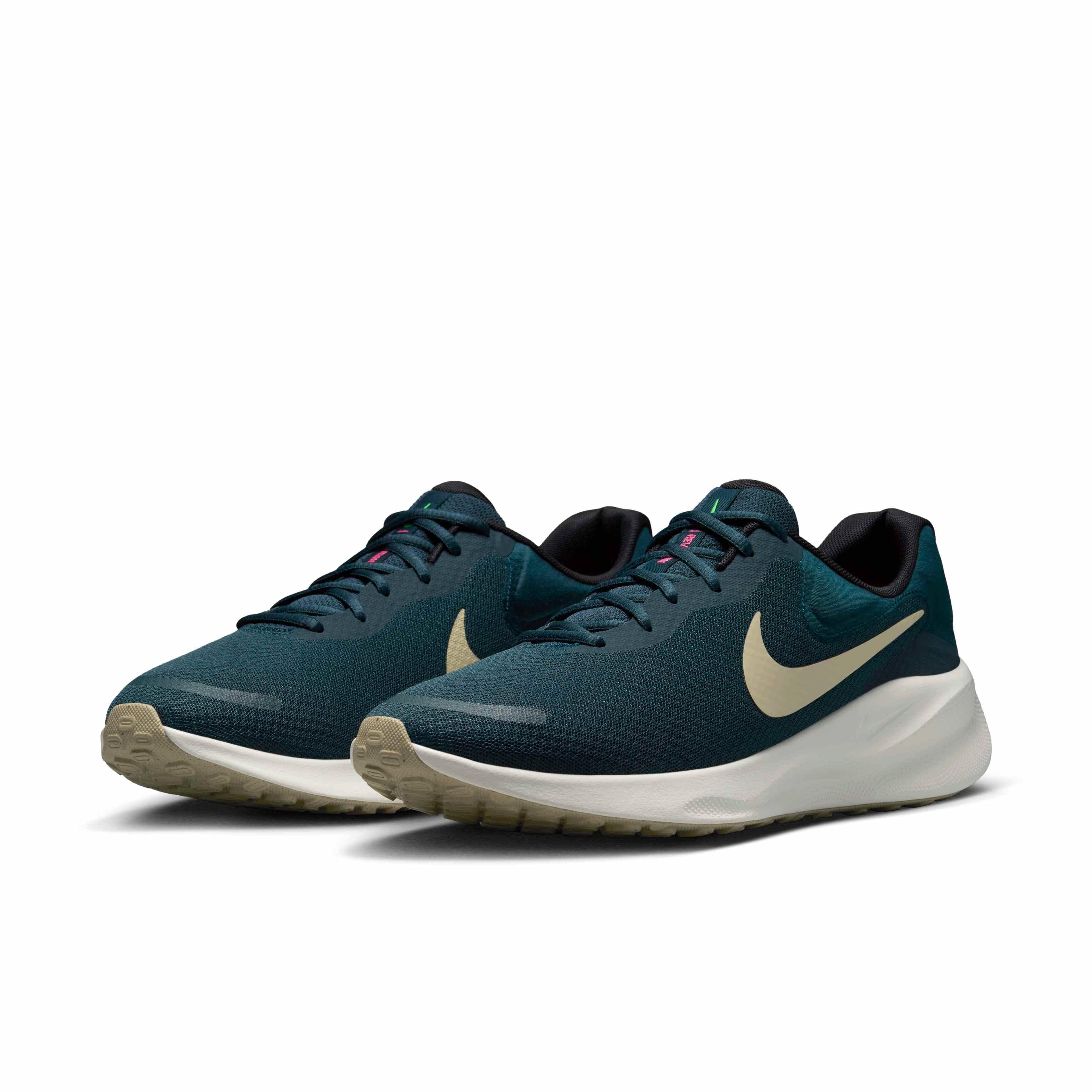 Nike Revolution 7 "Armory Navy/Green Strike/Hyper Pink/Desert Khaki" Men's Running Shoe - NAVY/GREEN/PINK/KHAKI Thumbnail View 3