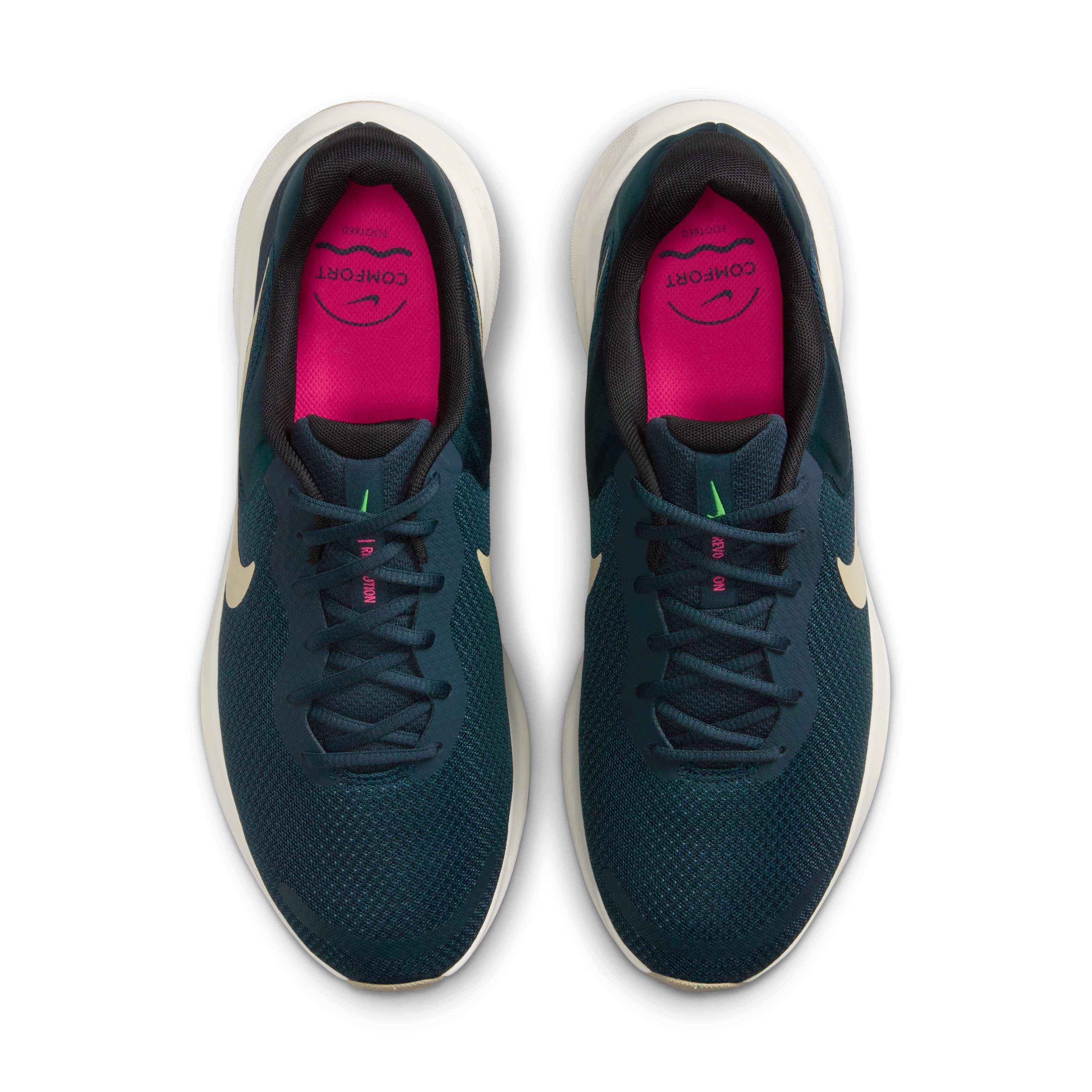 Nike Revolution 7 "Armory Navy/Green Strike/Hyper Pink/Desert Khaki" Men's Running Shoe - NAVY/GREEN/PINK/KHAKI Thumbnail View 4