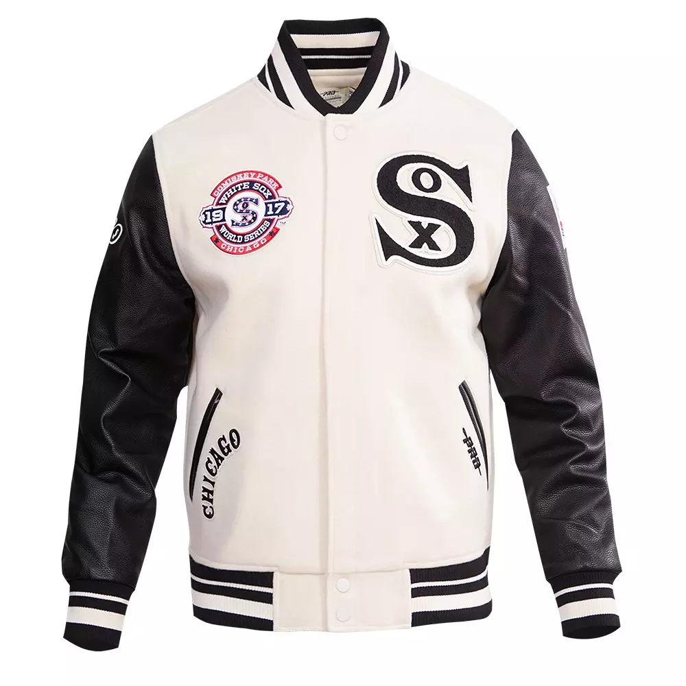 Pro Standard Men's MLB Chicago White Sox Retro Classic Rib Wool Varsity Jacket - Eggshell/Black - EGGSHELL/BLACK