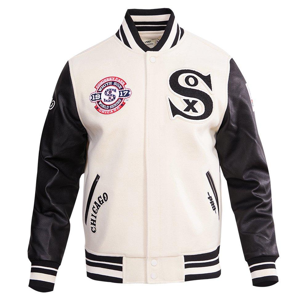 Pro Standard Men's MLB Chicago White Sox Retro Classic Rib Wool Varsity Jacket -Eggshell/Black - EGGSHELL/BLACK Thumbnail View 1