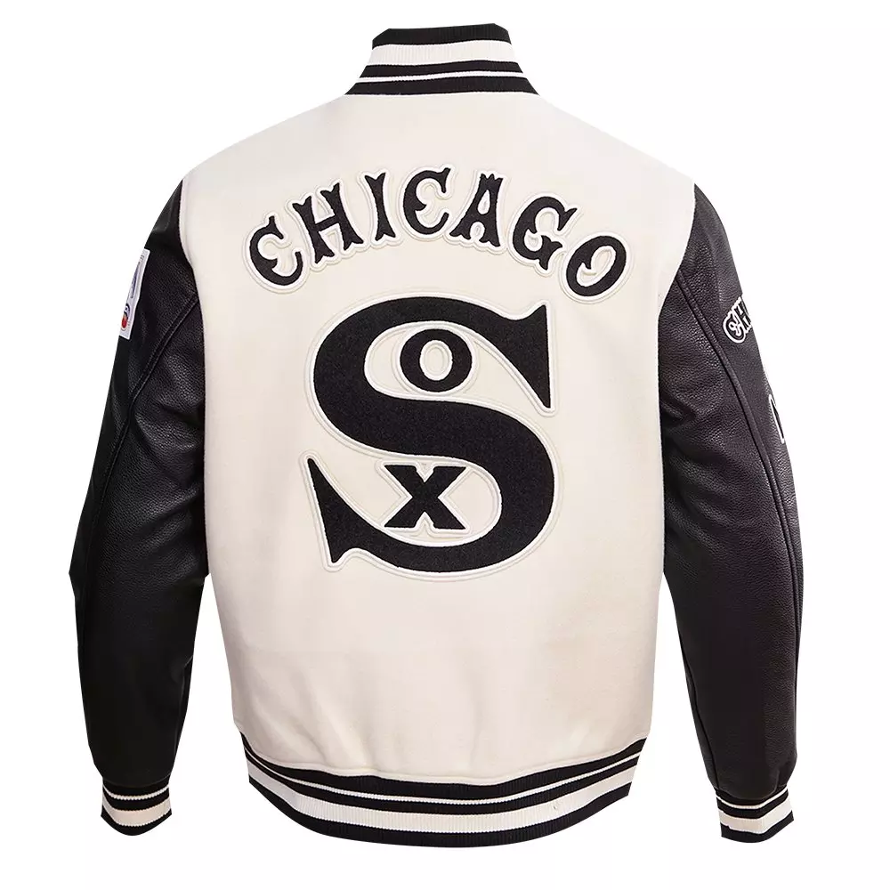 Pro Standard Men's MLB Chicago White Sox Retro Classic Rib Wool Varsity Jacket - Eggshell/Black - EGGSHELL/BLACK