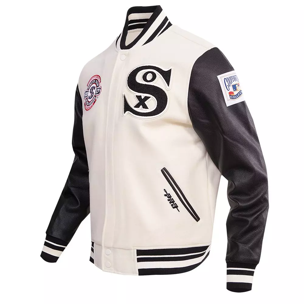 Pro Standard Men's MLB Chicago White Sox Retro Classic Rib Wool Varsity Jacket - Eggshell/Black - EGGSHELL/BLACK