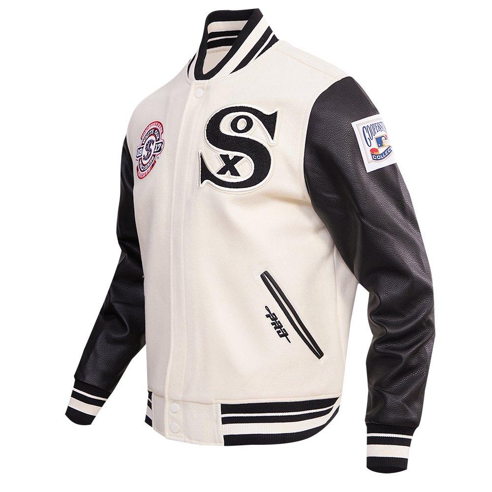 Pro Standard Men's MLB Chicago White Sox Retro Classic Rib Wool Varsity Jacket -Eggshell/Black - EGGSHELL/BLACK Thumbnail View 3