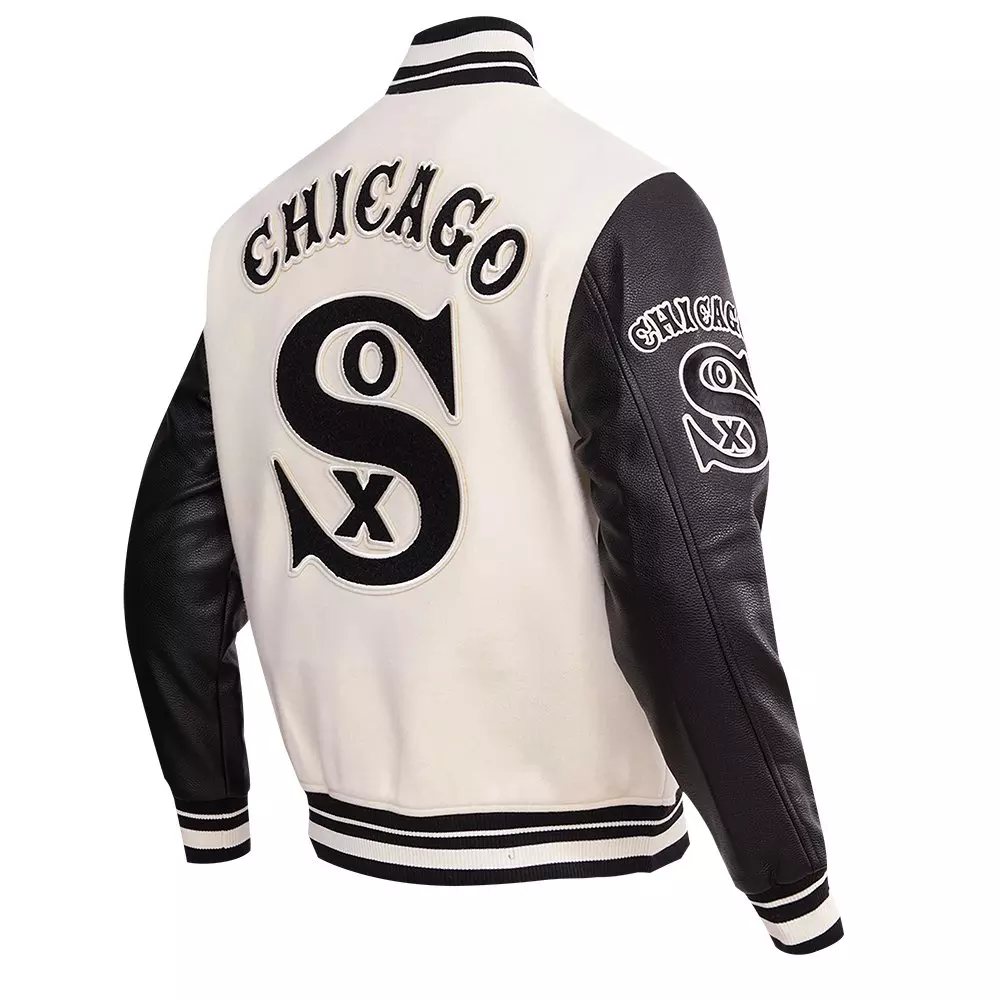 Pro Standard Men's MLB Chicago White Sox Retro Classic Rib Wool Varsity Jacket -Eggshell/Black - EGGSHELL/BLACK