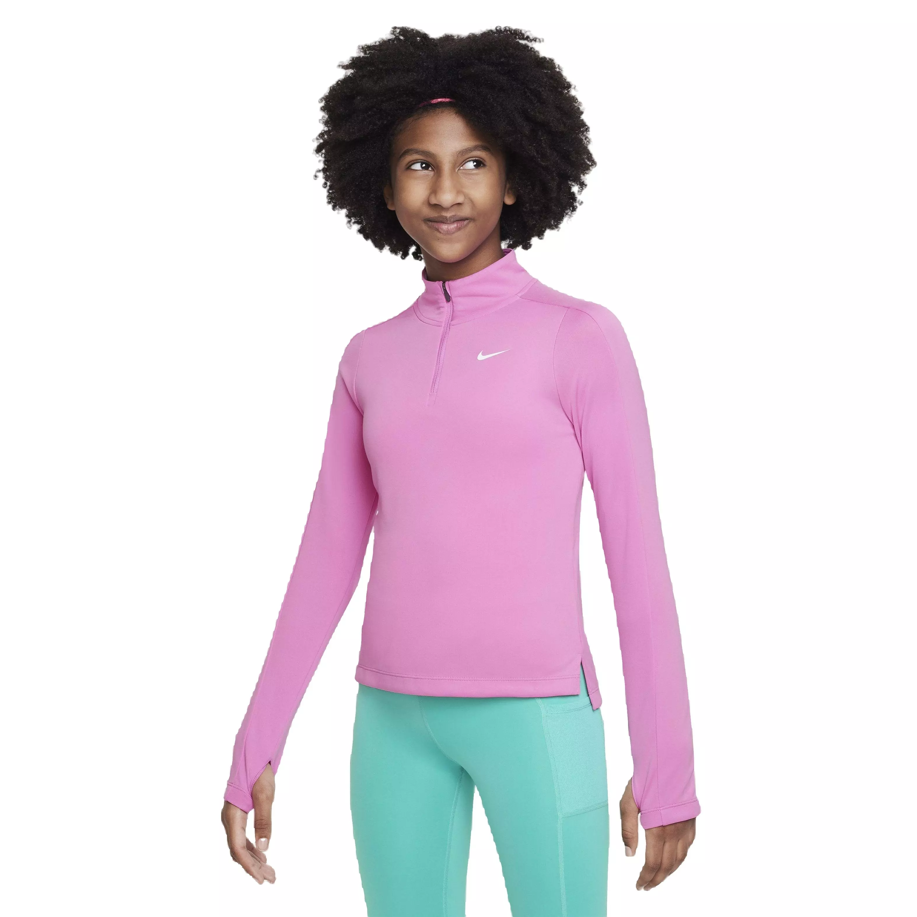 Nike Big Girls' Dri-FIT Long-Sleeve 1/2-Zip Top -Pink - PINK