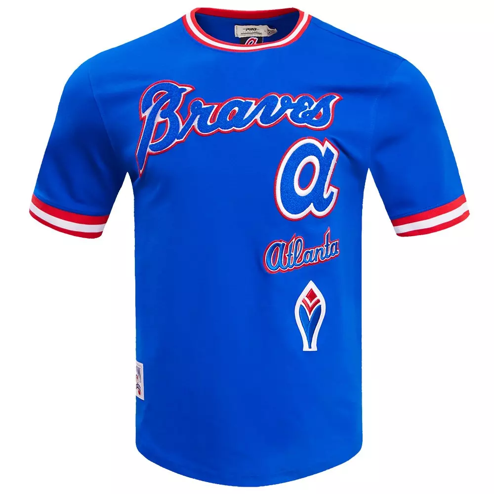 Pro Standard Men's MLB Atlanta Braves Retro Classic Double Knit Tee -Royal Blue/Red - ROYAL/RED
