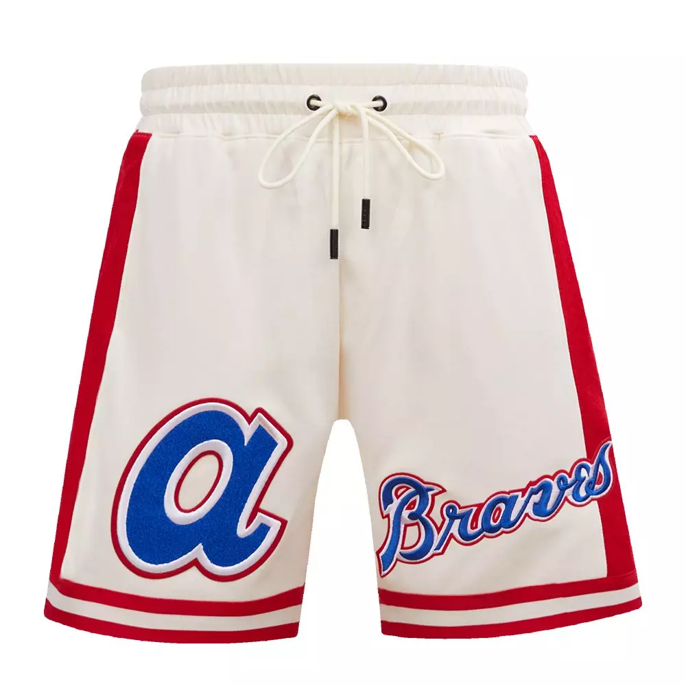 Pro Standard Men's MLB Atlanta Braves Retro Classic Double-Knit 2.0 Shorts -Eggshell/Red - EGGSHELL/RED