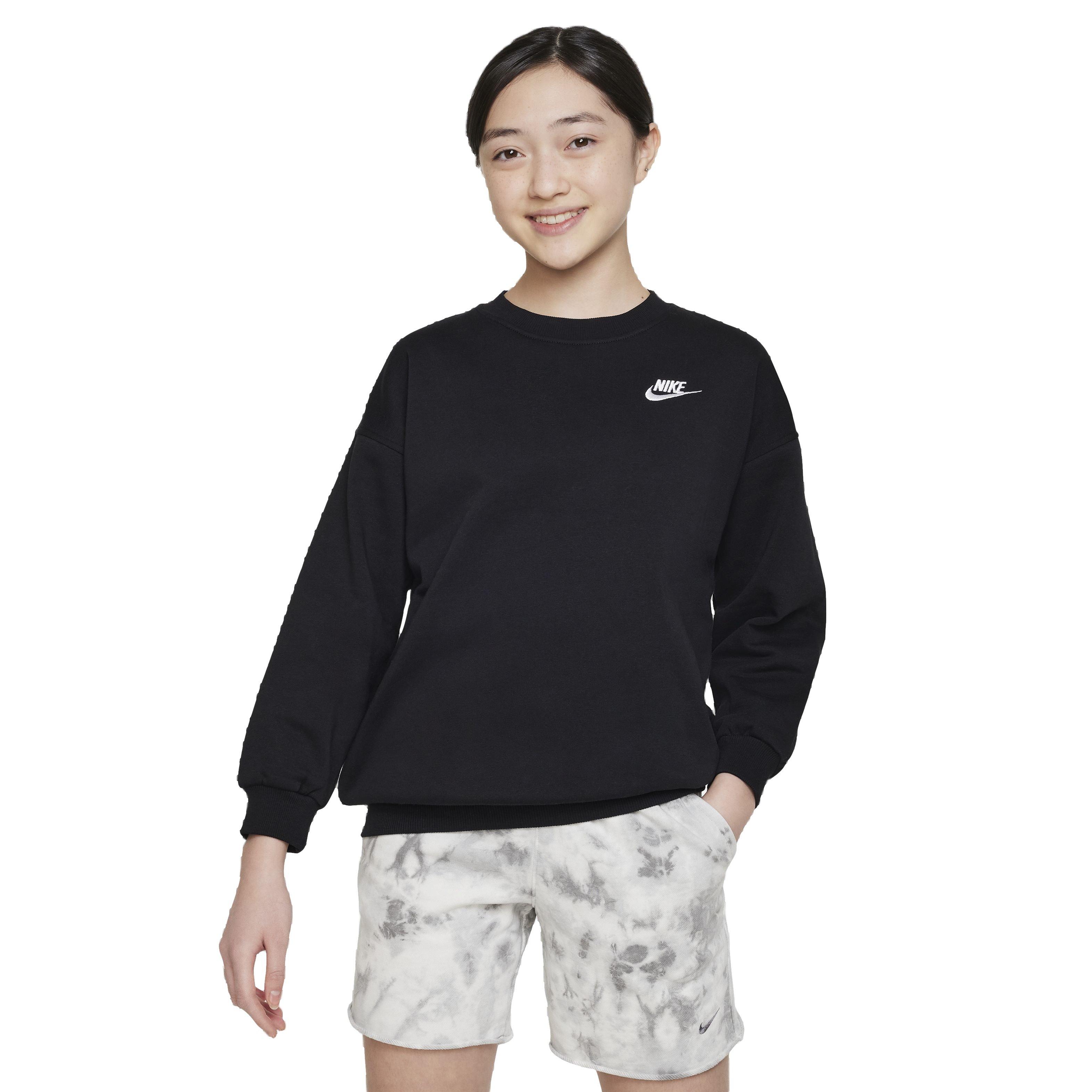 Nike Big Girls' Sportswear Club Fleece Oversized Crew LBR Sweatshirt - Black - BLACK Thumbnail View 1