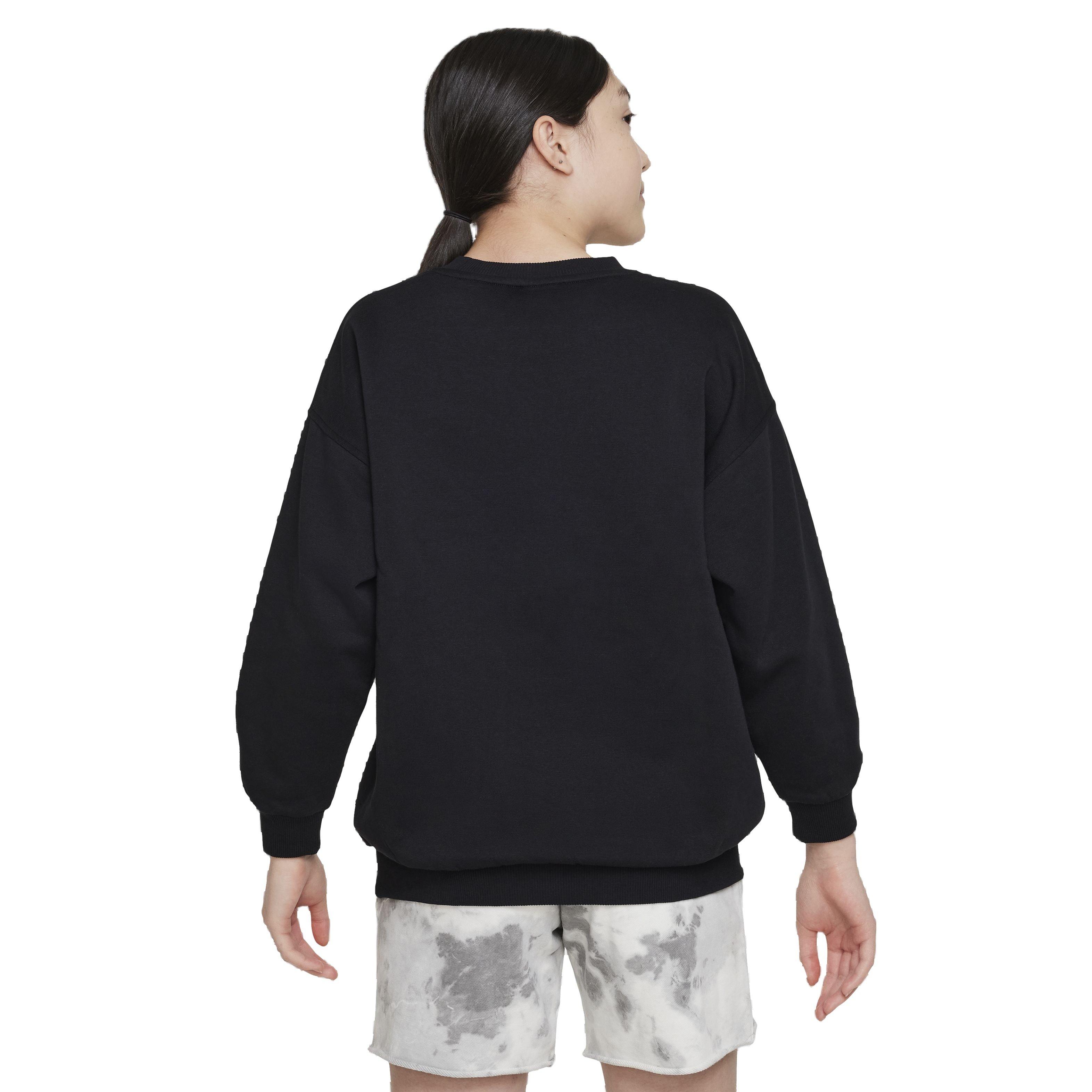 Nike Sportswear Club Fleece Oversized Crew LBR Big Girls' Black Sweatshirt