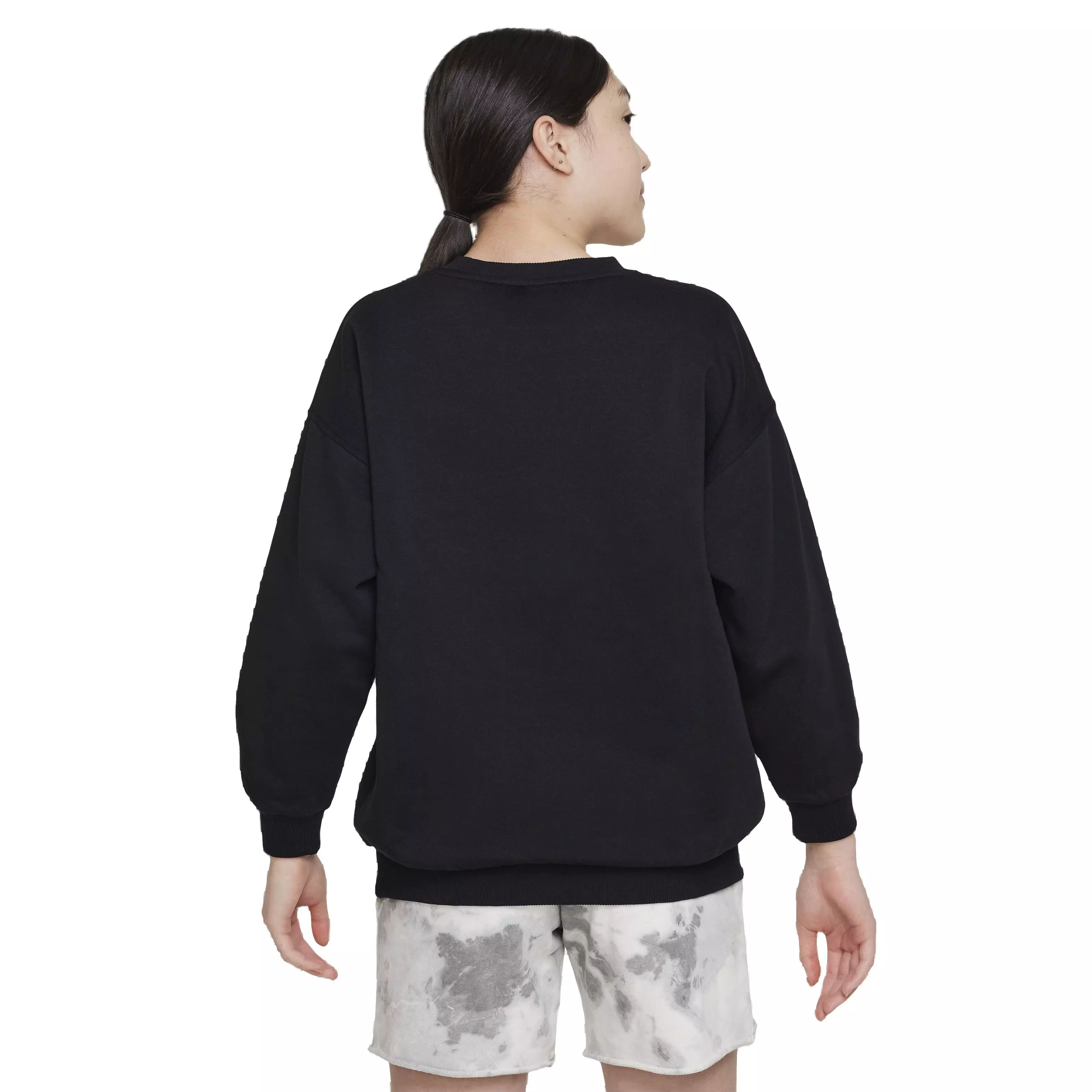 Nike Big Girls' Sportswear Club Fleece Oversized Crew LBR Sweatshirt -Black - BLACK