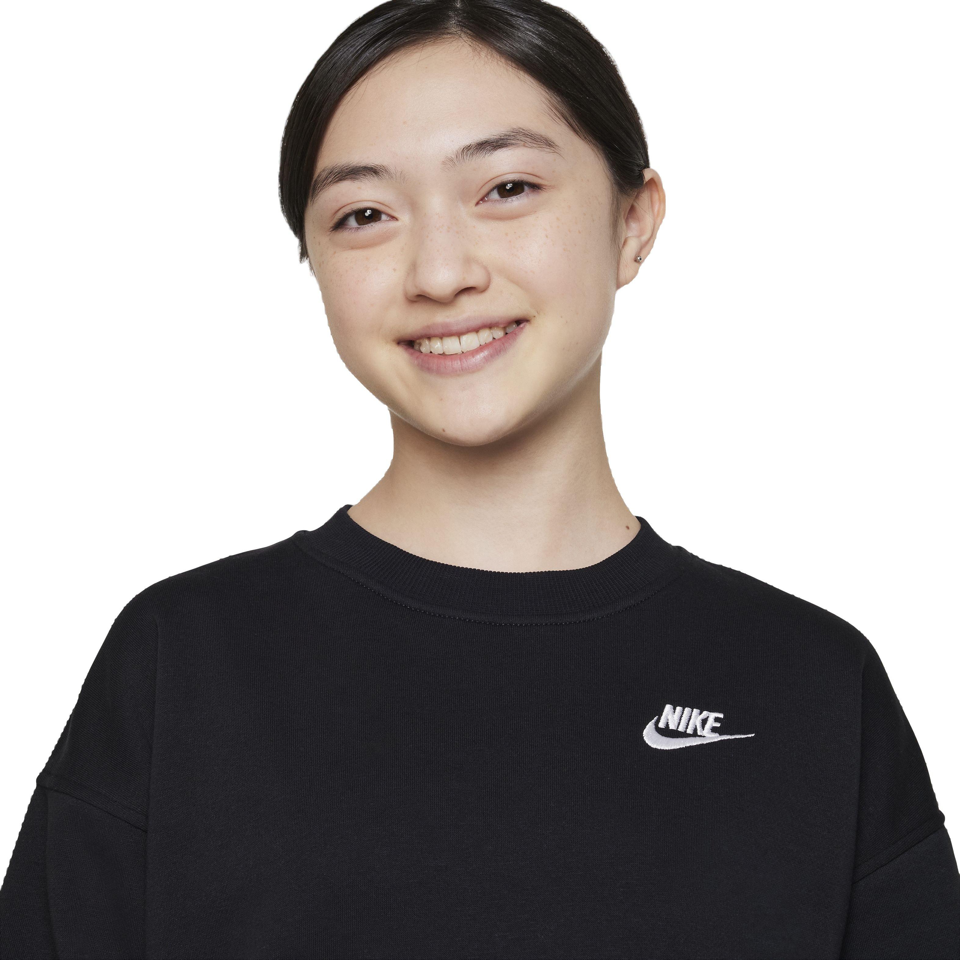 Nike Sportswear Club Fleece Oversized Crew LBR Big Girls' Black Sweatshirt